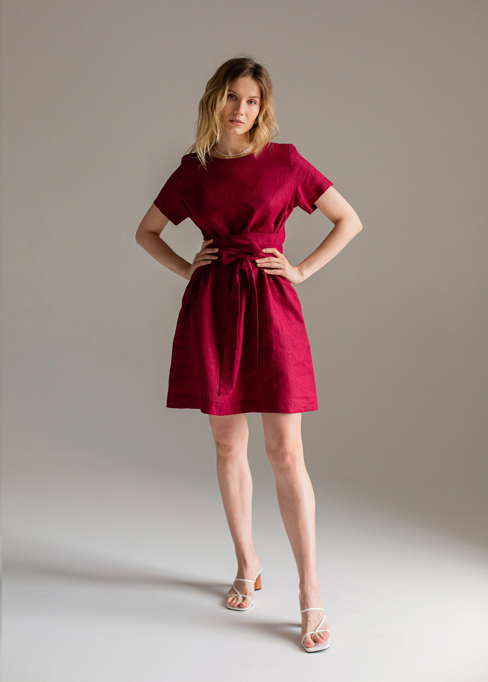 "Adelia" Burgundy Linen Mini Dress