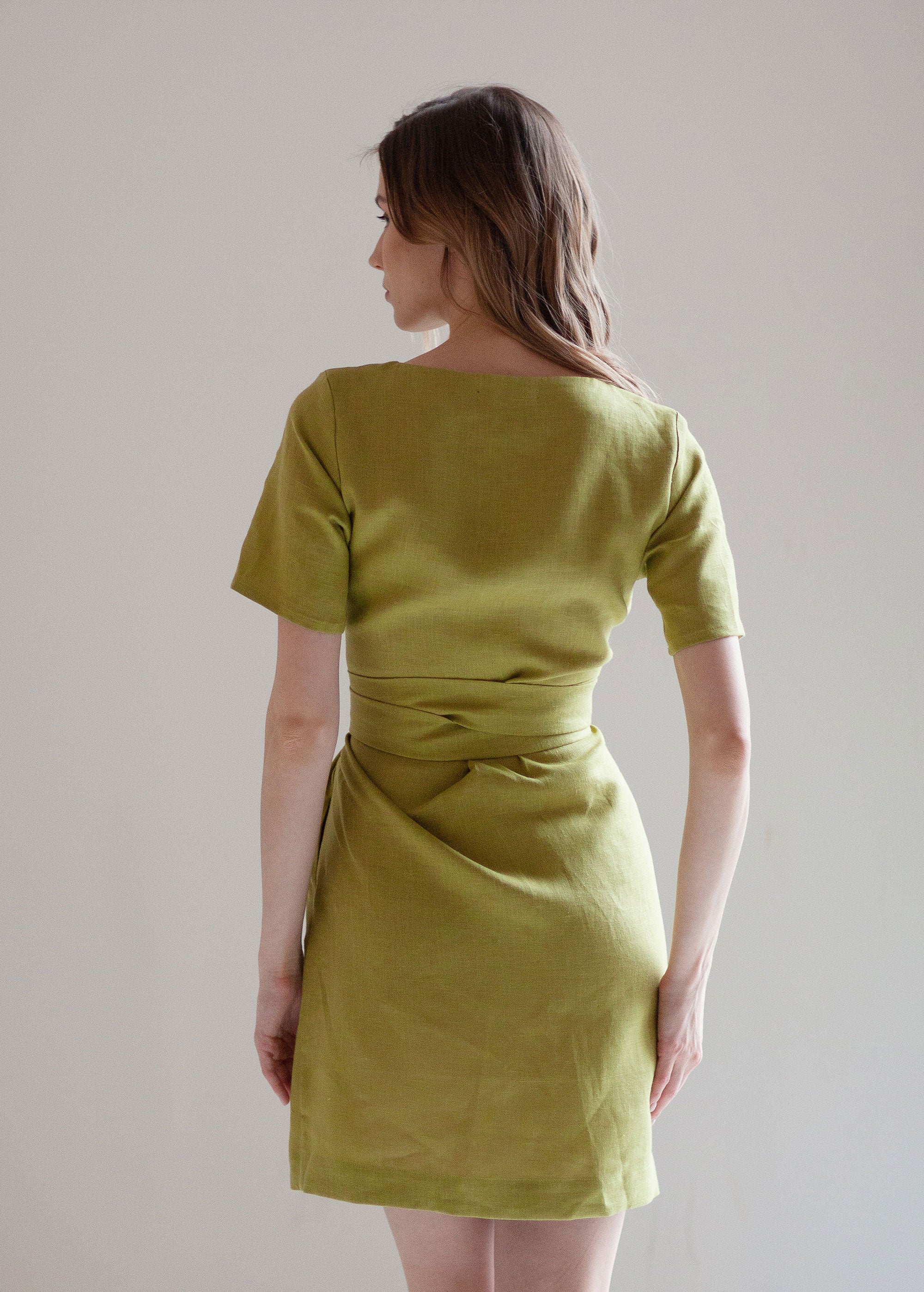 Robe Courte Vert Citron Pastel "Adelia"