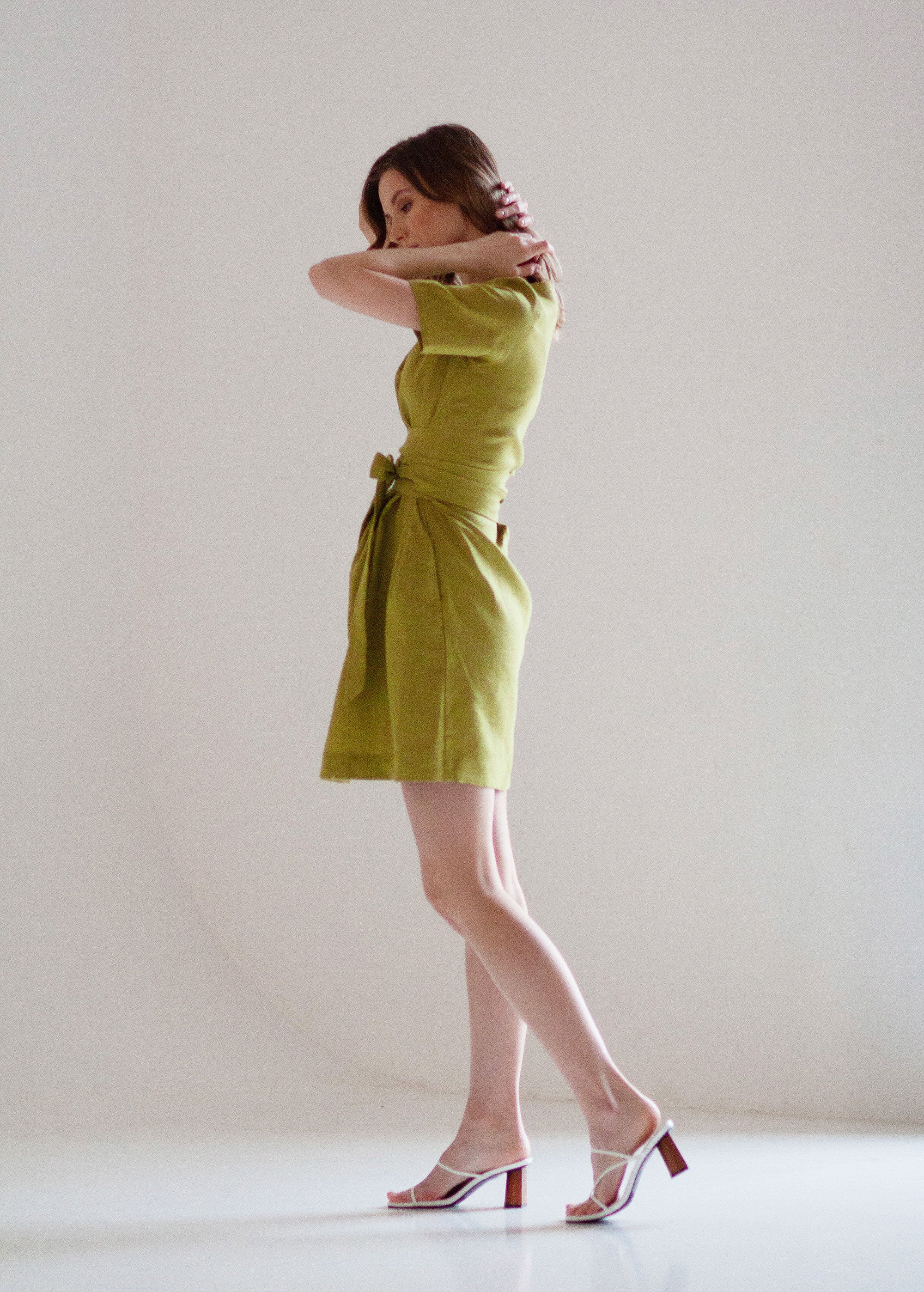 Robe Courte Vert Citron Pastel "Adelia"