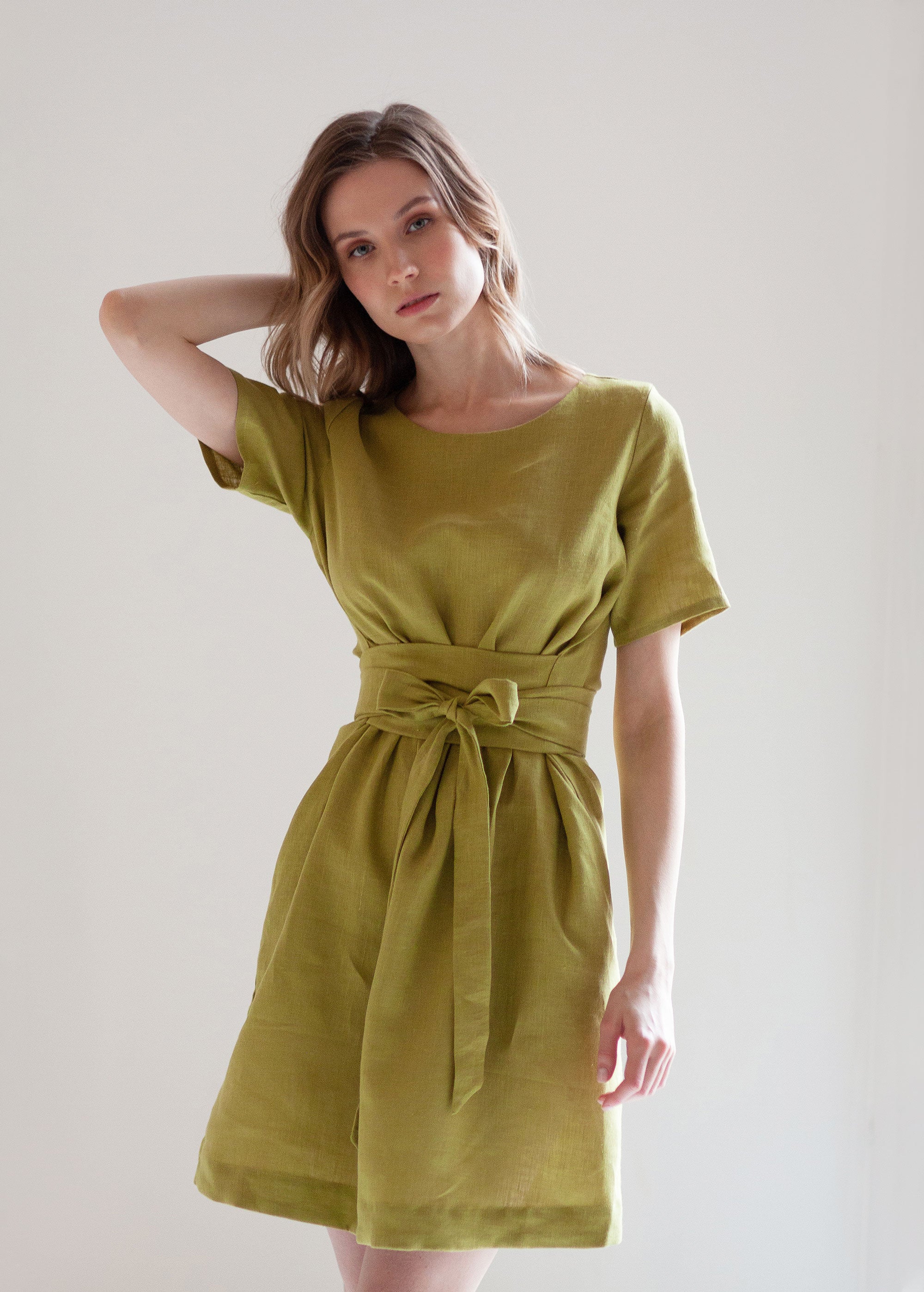 Robe Courte Vert Citron Pastel "Adelia"