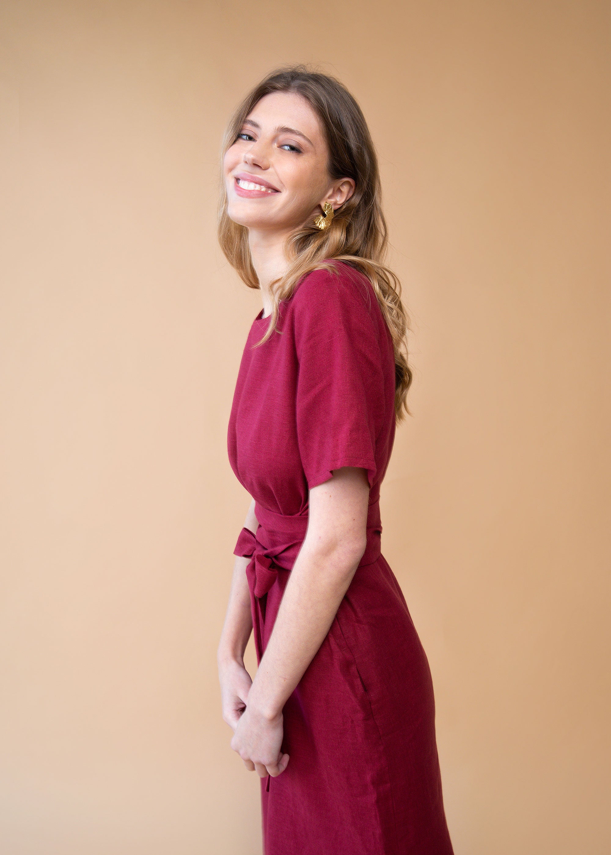 "Adelia" Burgundy Long Dress