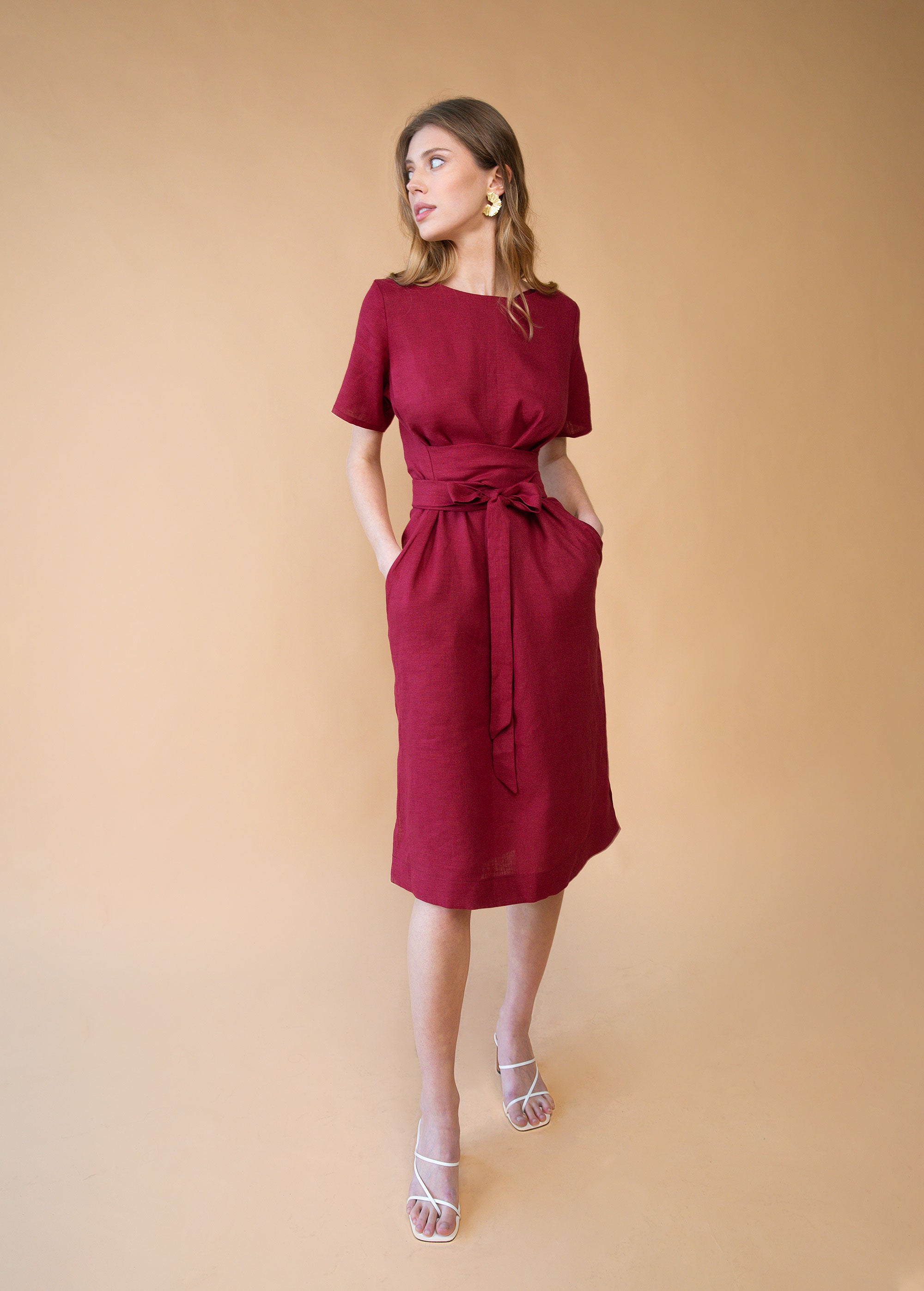 "Adelia" Burgundy Long Dress