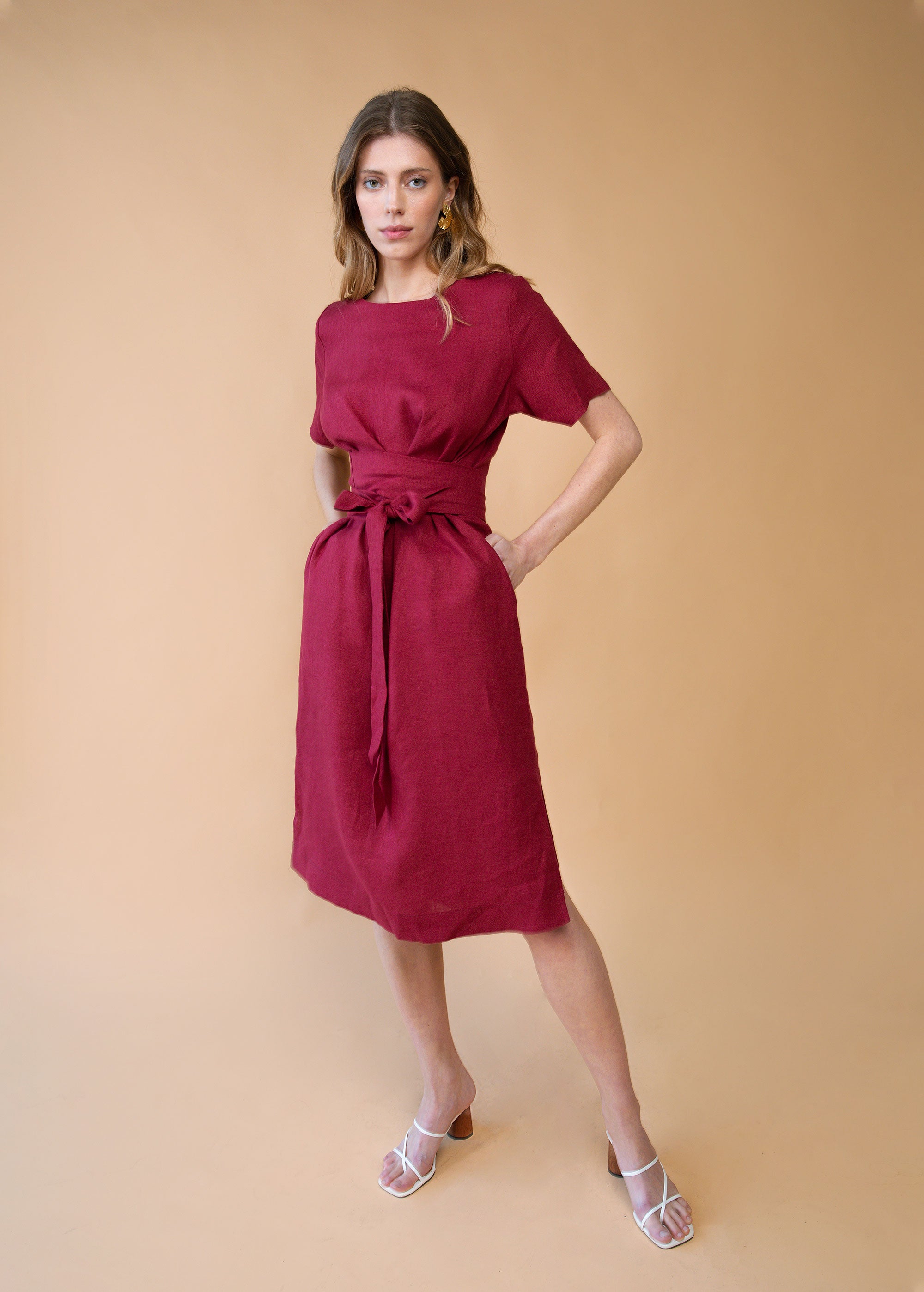 "Adelia" Burgundy Long Dress