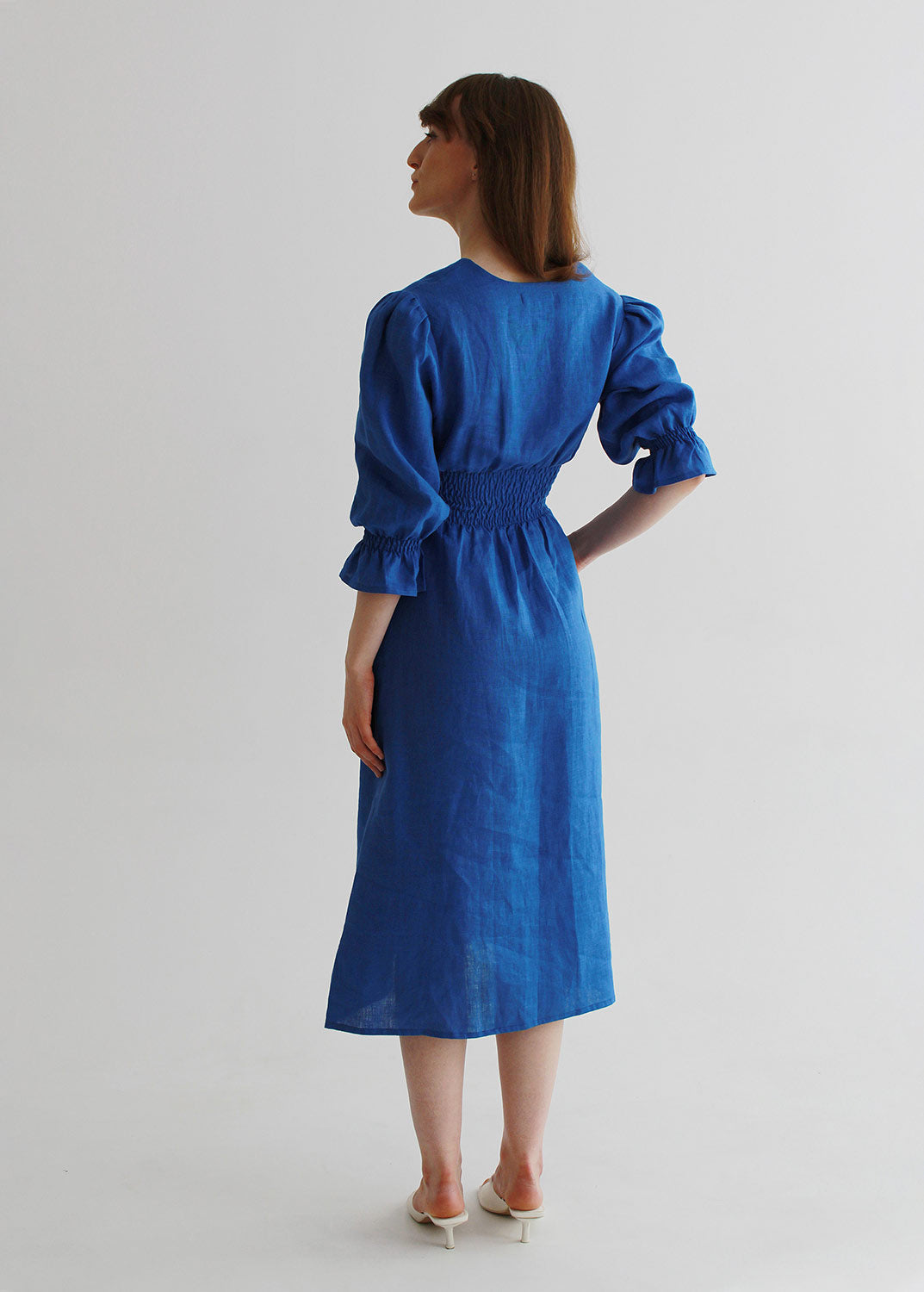 S size "Lisa" Blue Linen Midi Dress