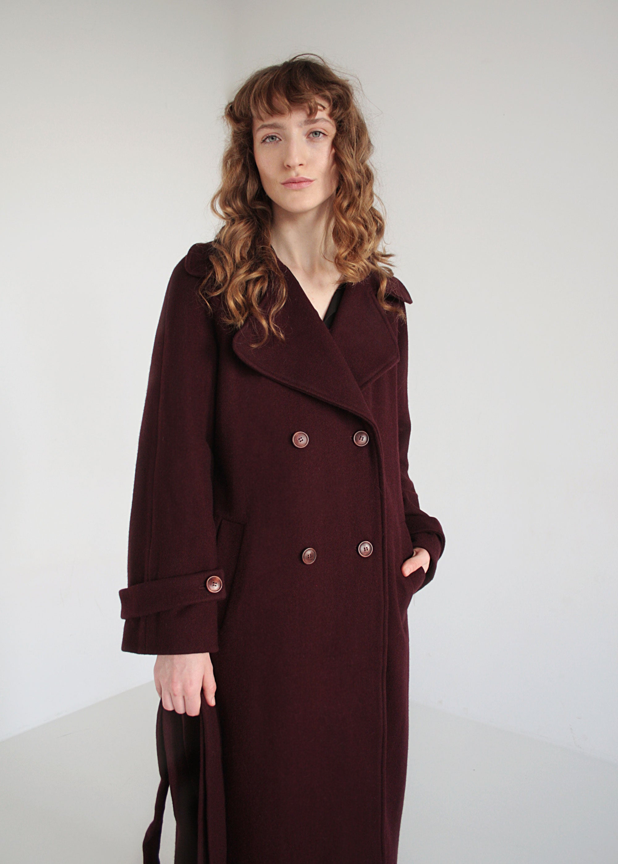 "Emma" Burgundy Classic Wool Coat