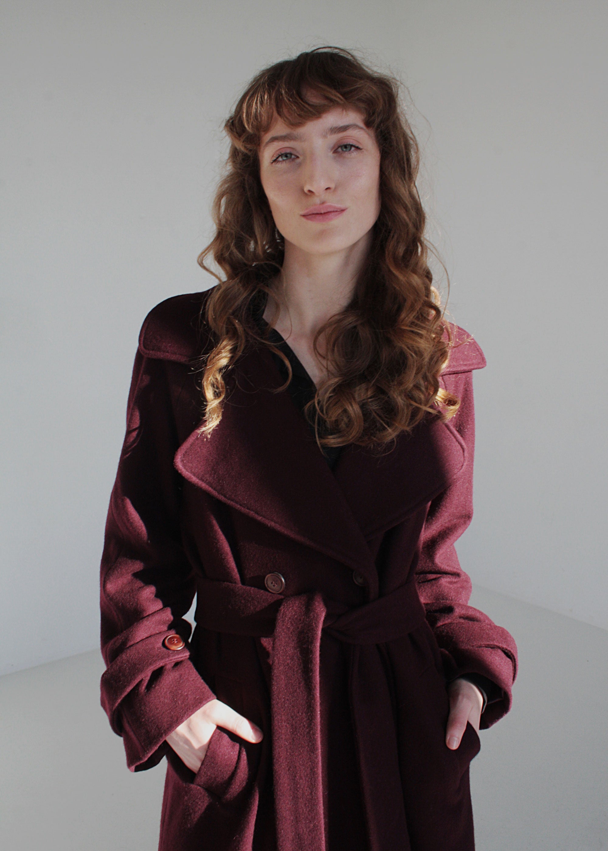 XS/S, S/M, L/XL Manteau en laine classique bordeaux « Emma »