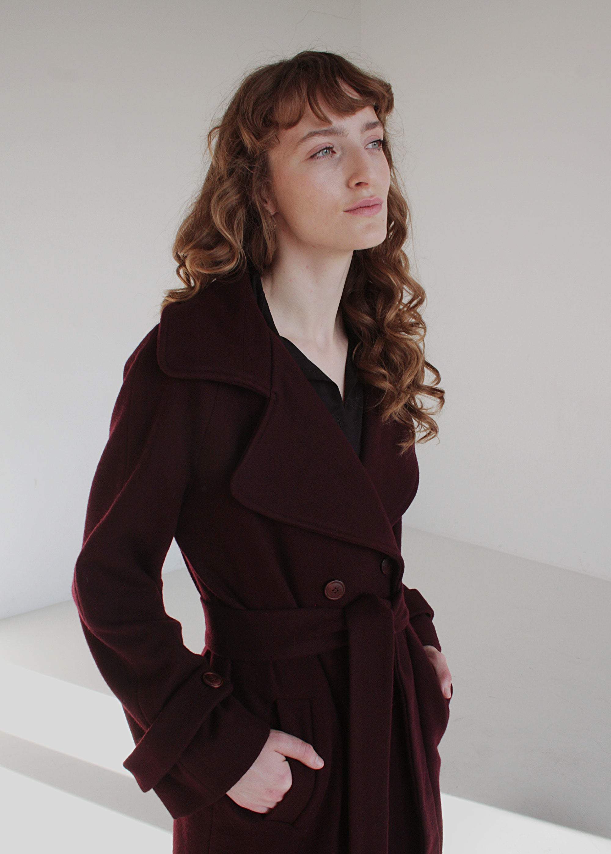 XS/S, S/M, L/XL Manteau en laine classique bordeaux « Emma »