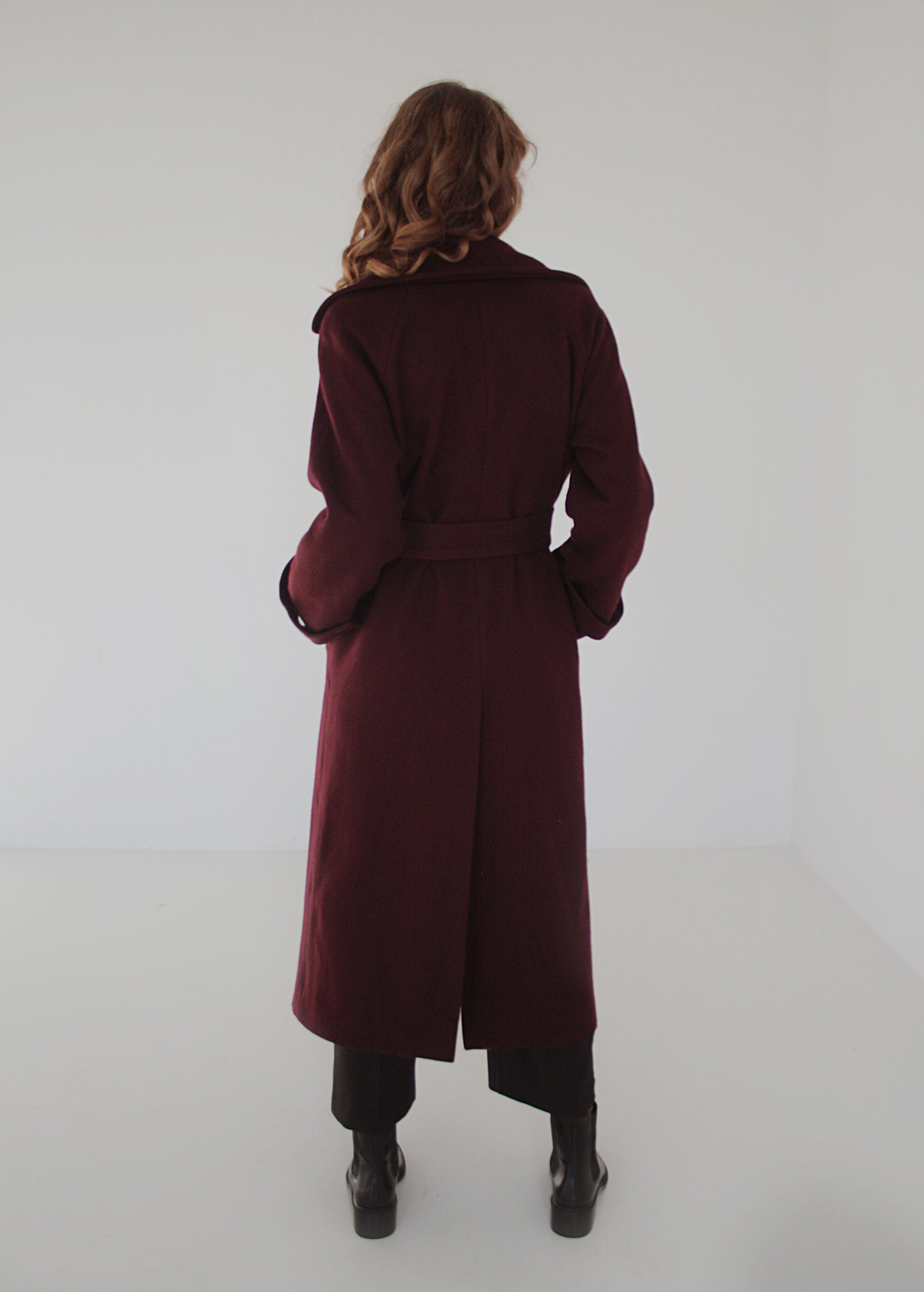 XS/S, S/M, L/XL Manteau en laine classique bordeaux « Emma »