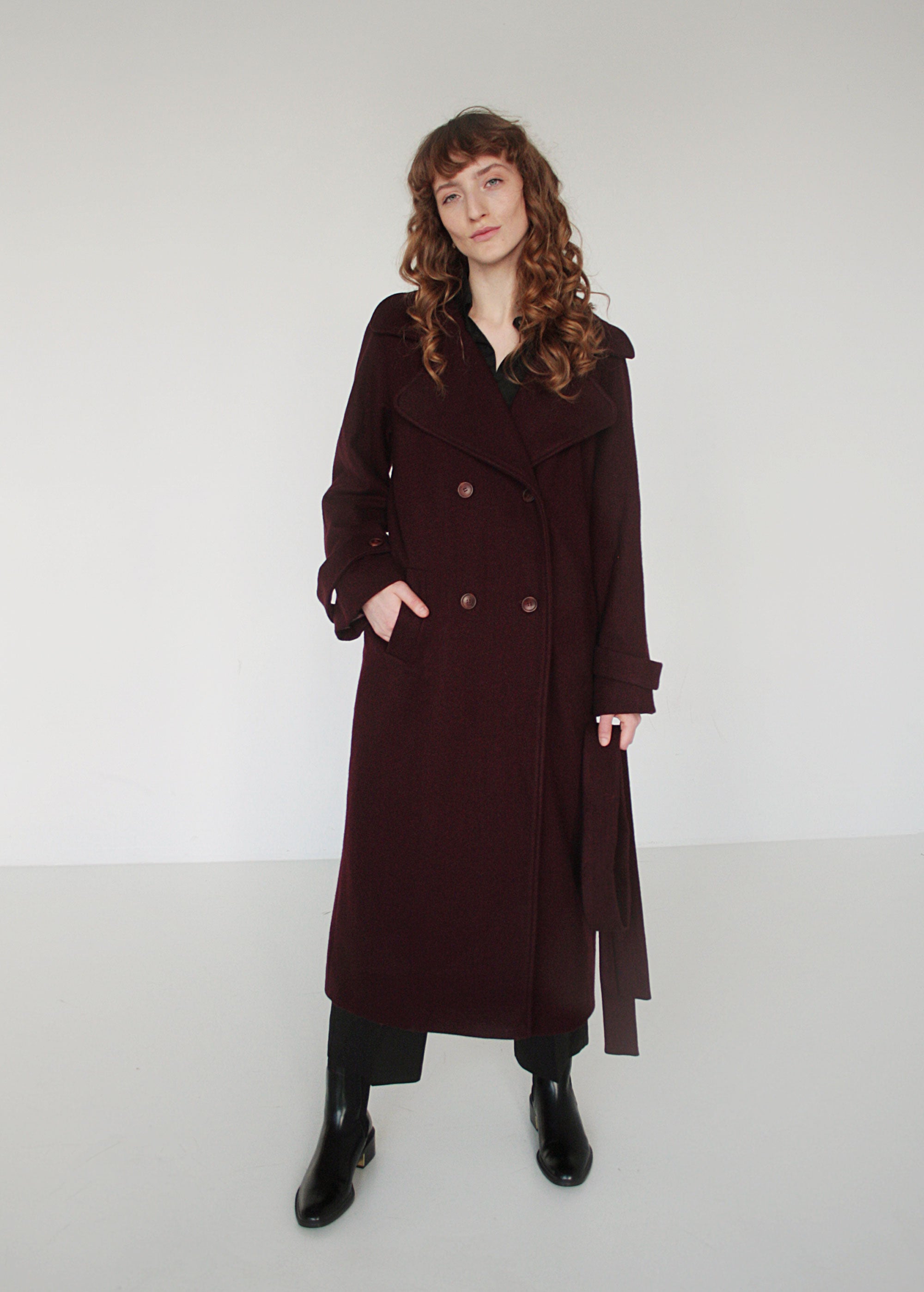 XS/S, S/M, L/XL Manteau en laine classique bordeaux « Emma »