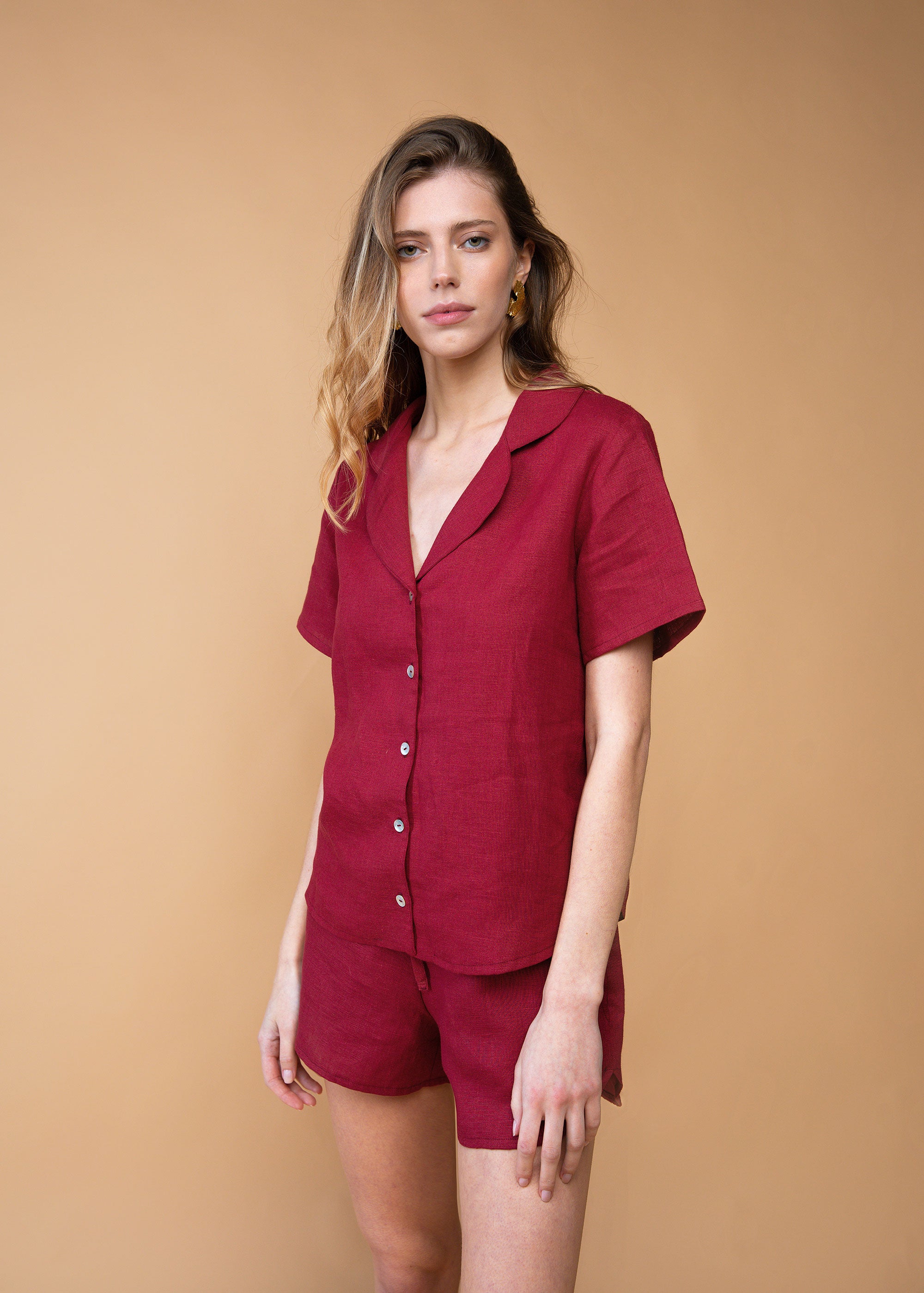 Ensemble pyjama en lin bordeaux