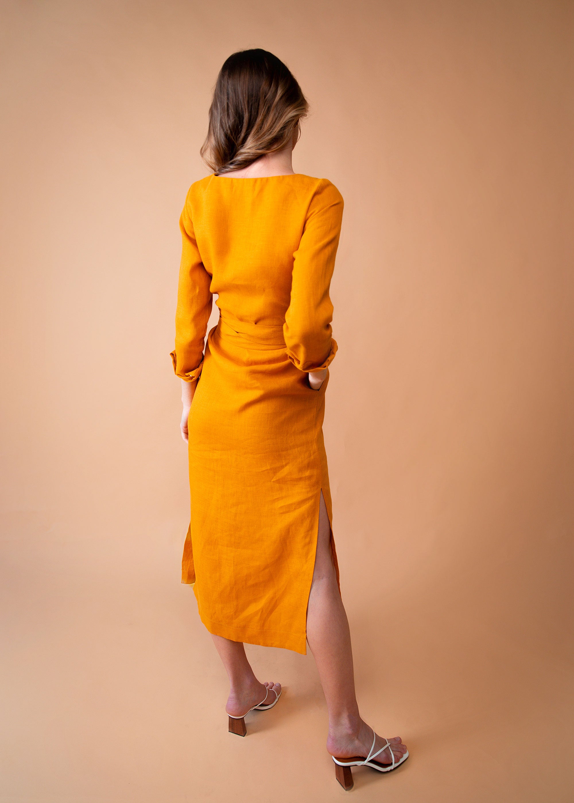 Robe Longue Jaune Moutarde en Lin "Audrey"