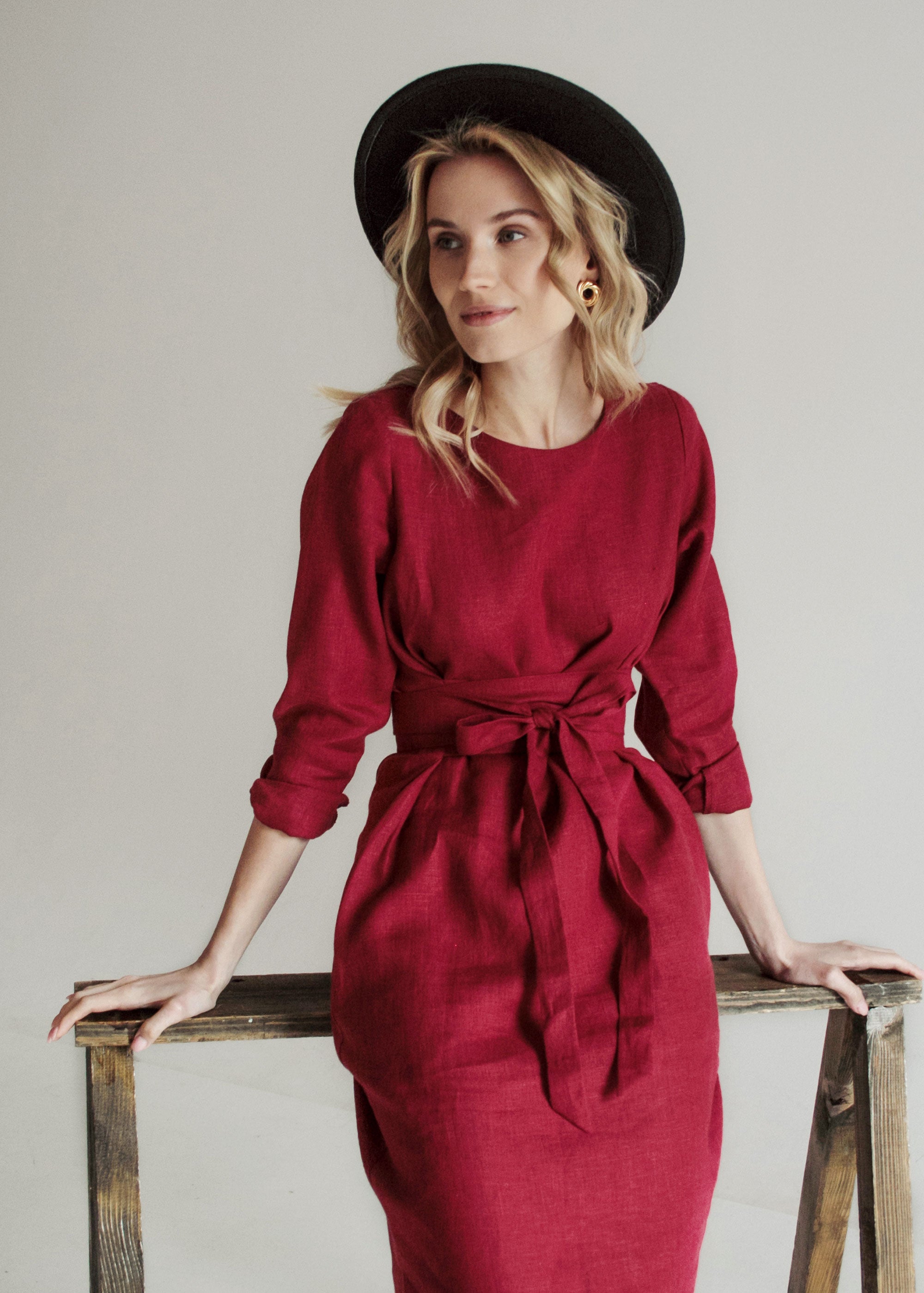 "Audrey" Burgundy Midi Dress