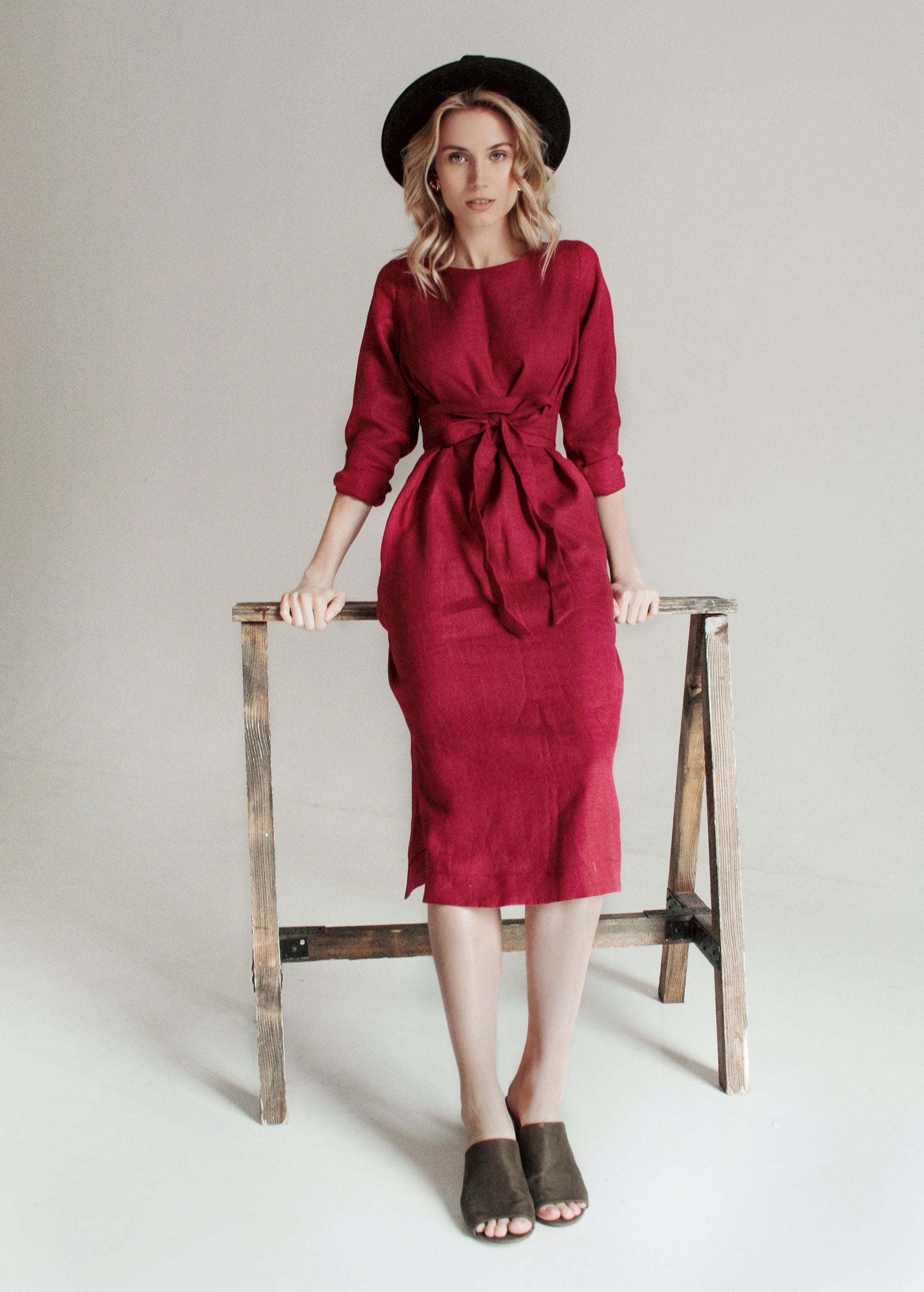 "Audrey" Burgundy Midi Dress