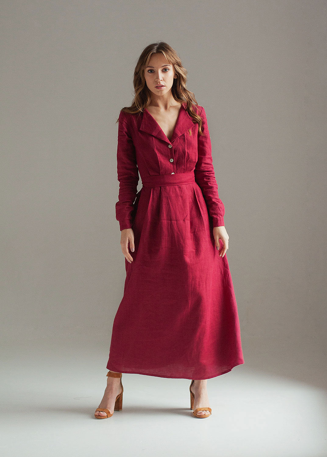 "Janet" Burgundy Maxi Dress with sleeves