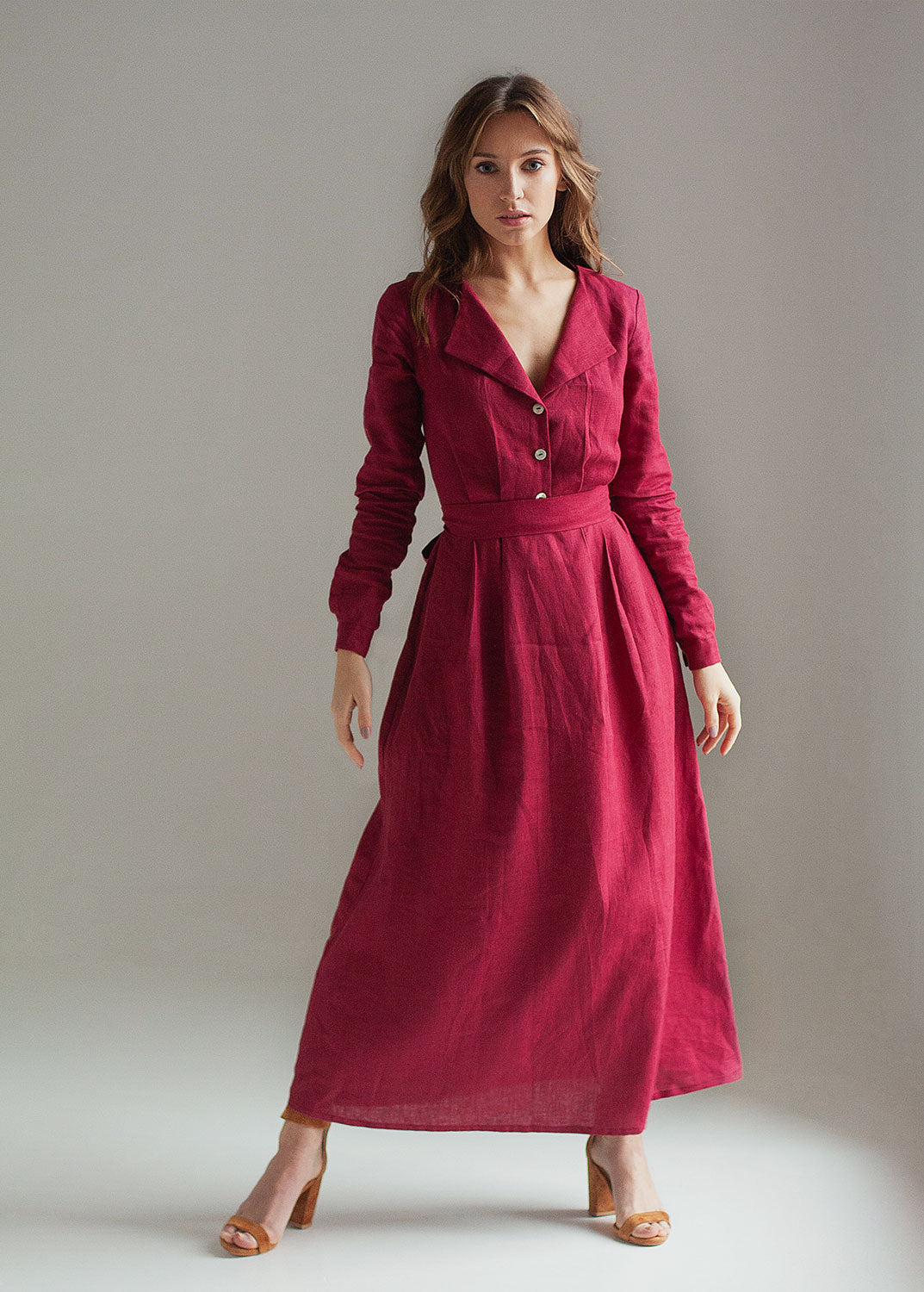 "Janet" Burgundy Maxi Dress with sleeves