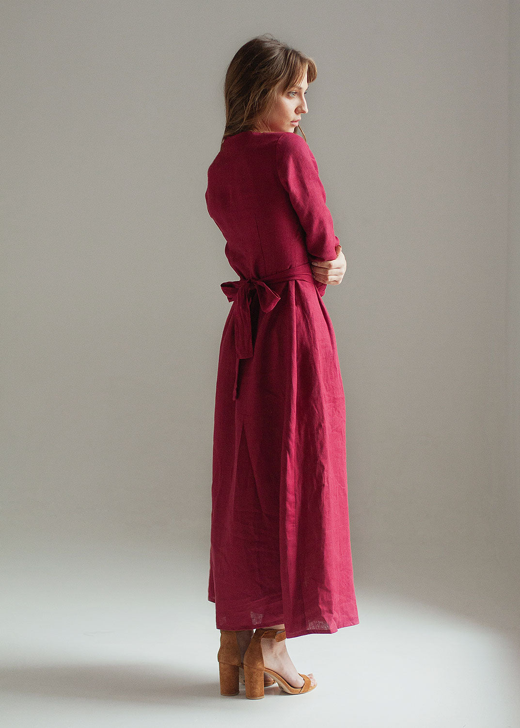 Robe longue bordeaux "Janet" avec manches