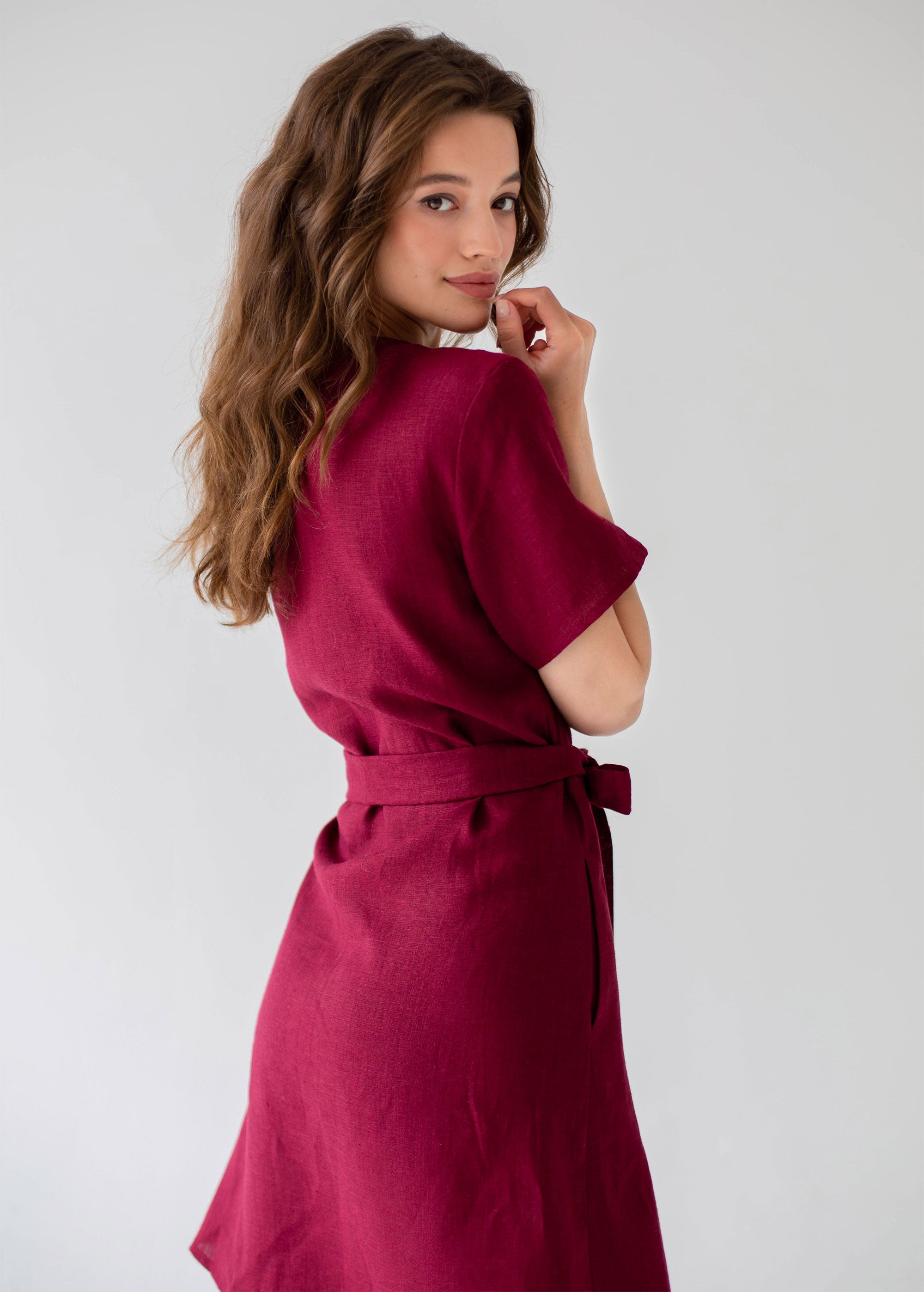 "Zoey" Burgundy Linen Dress