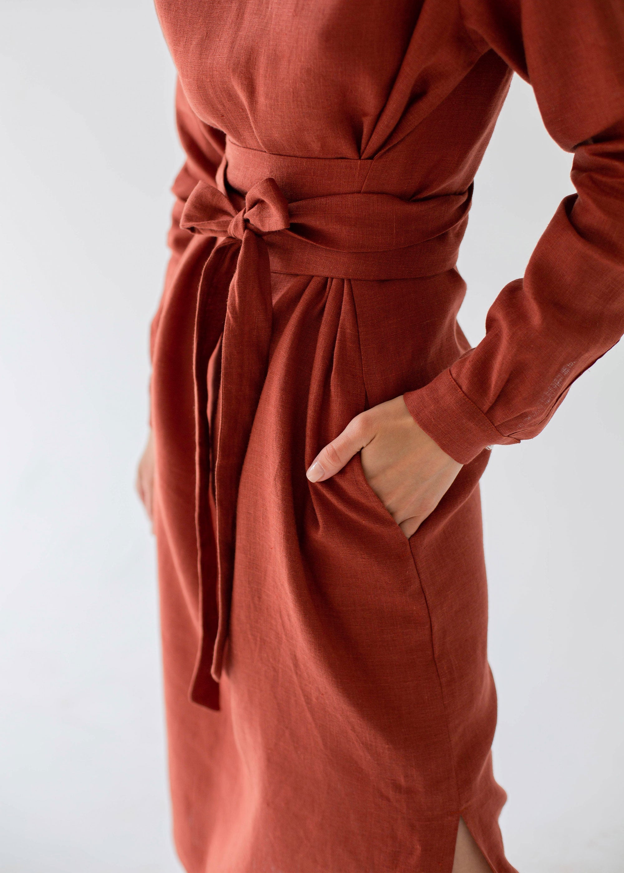 M size "Audrey" Burnt Orange Midi Dress