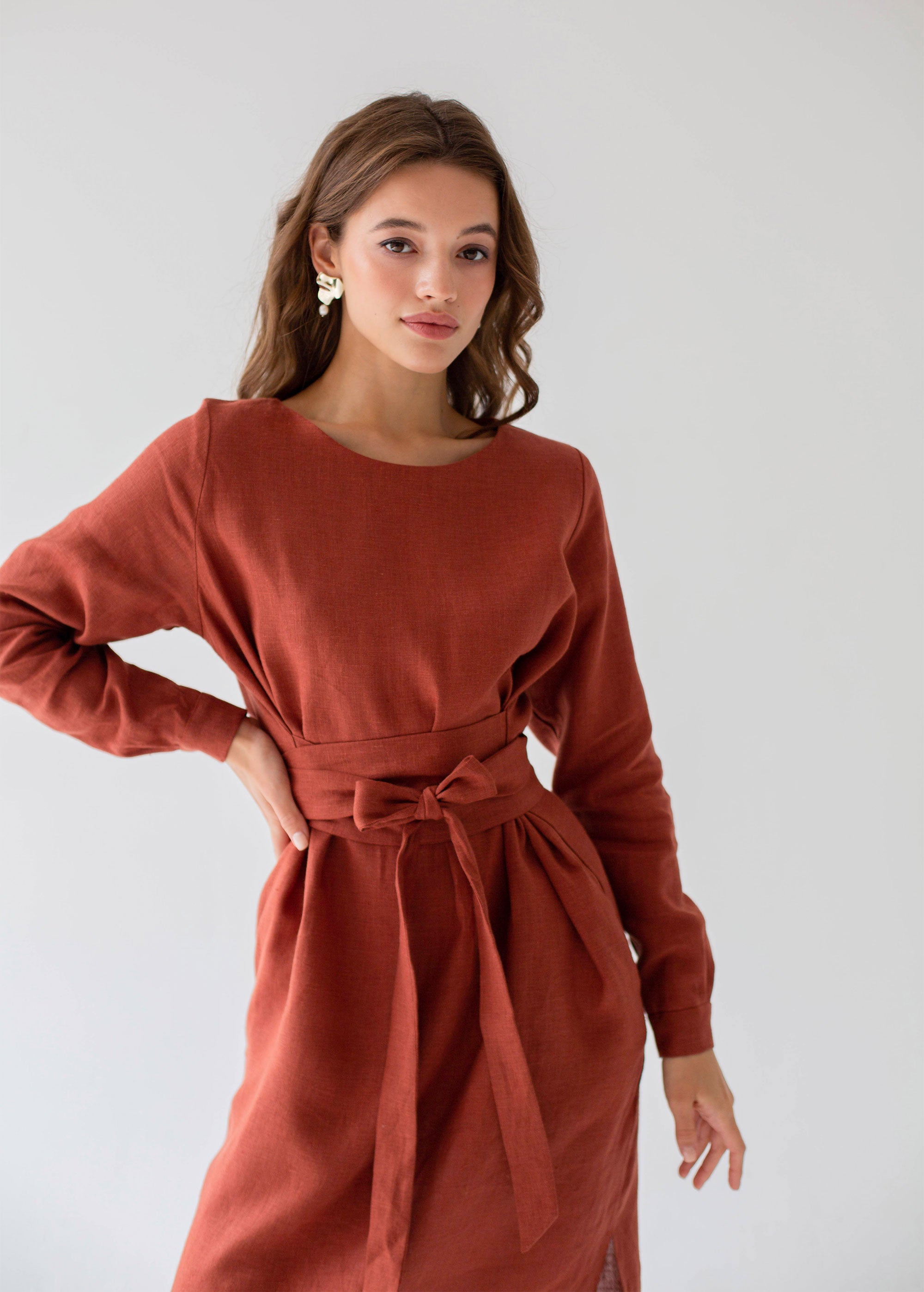 "Audrey" Burnt Orange Midi Dress