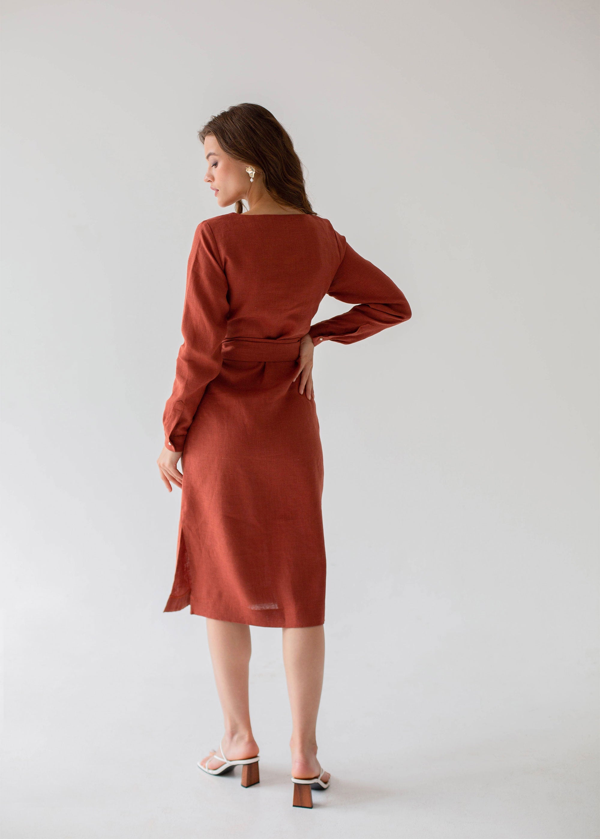 M size "Audrey" Burnt Orange Midi Dress