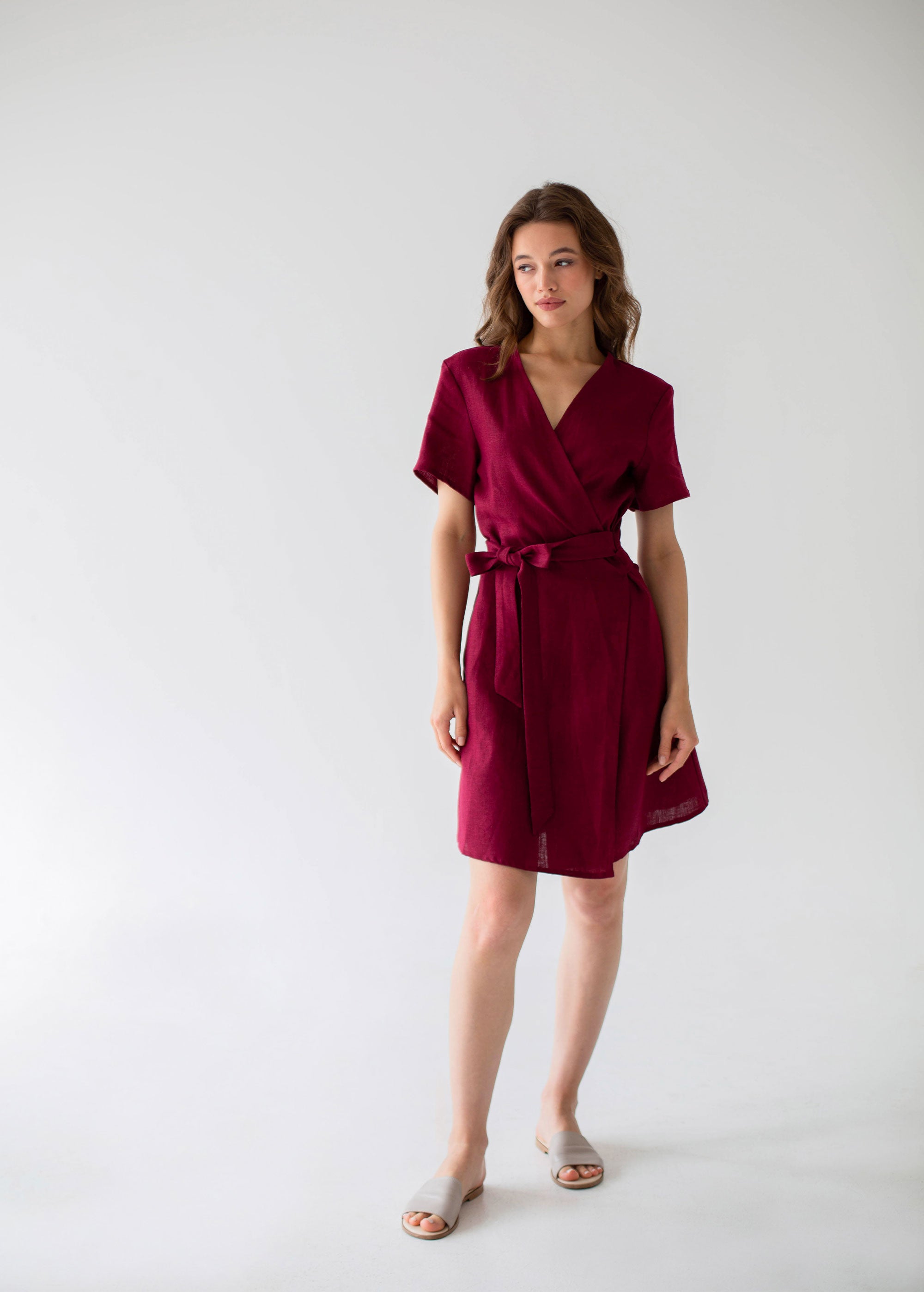 "Zoey" Burgundy Linen Dress