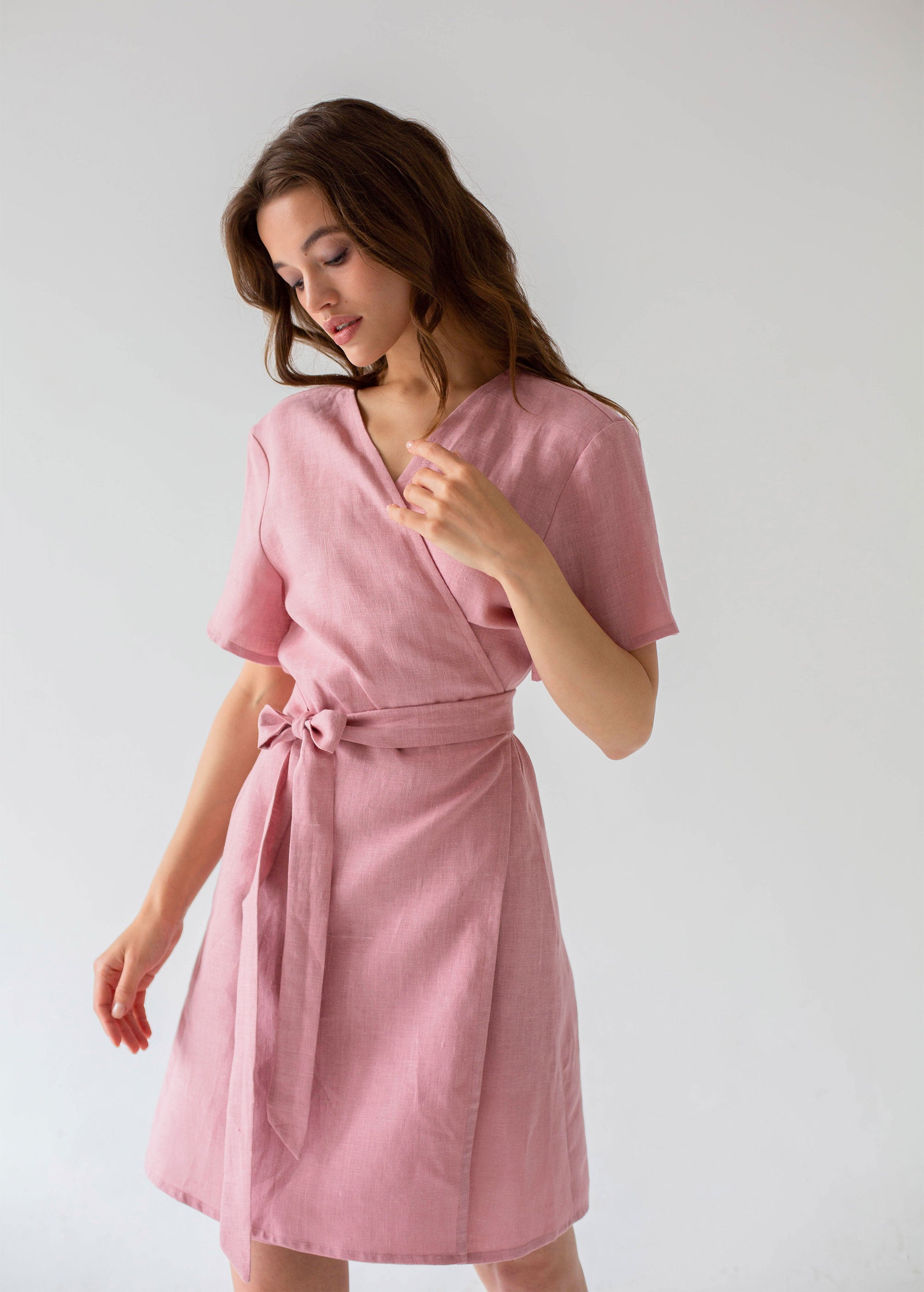 "Zoey" Pink Linen Dress