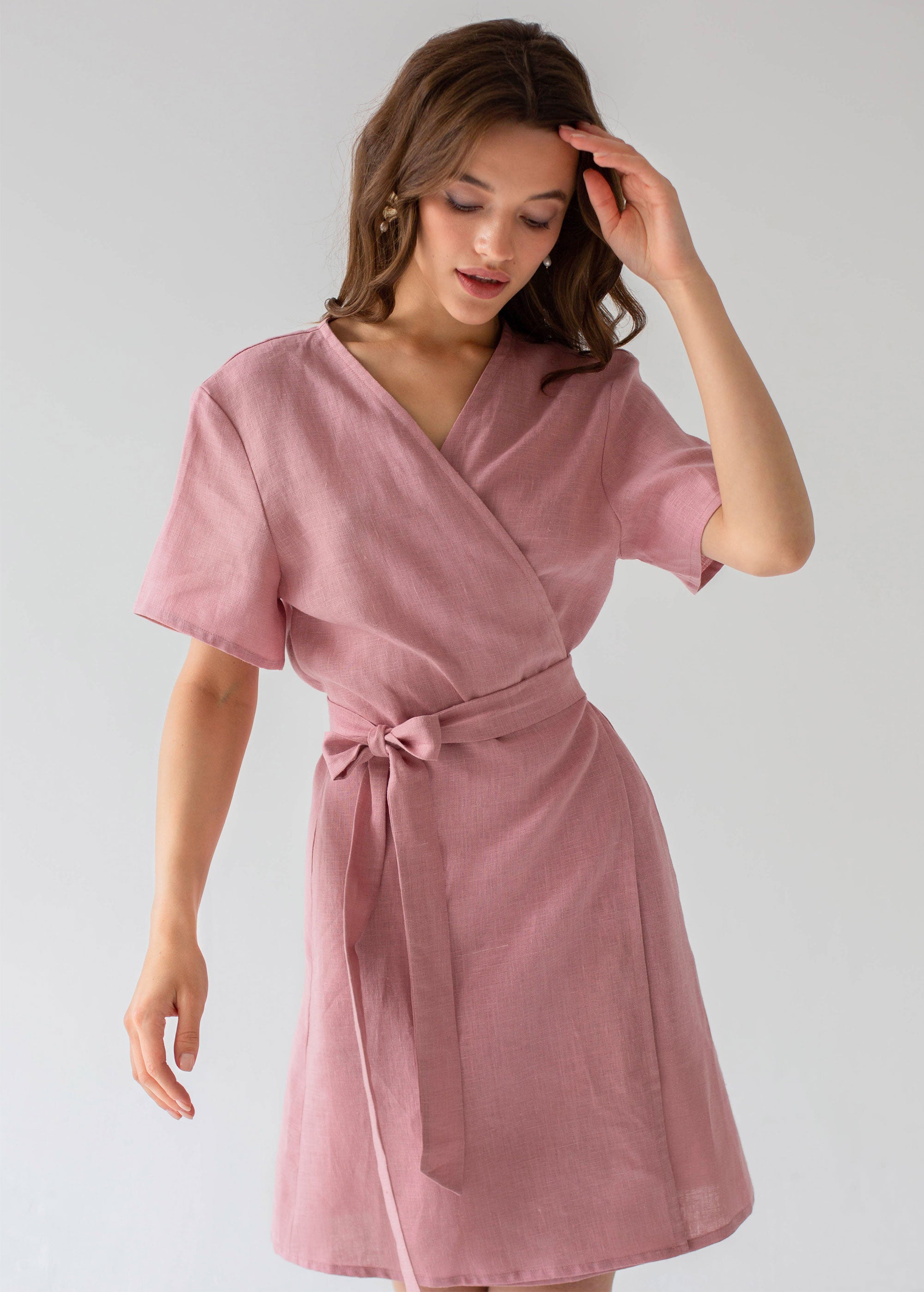 "Zoey" Pink Linen Dress