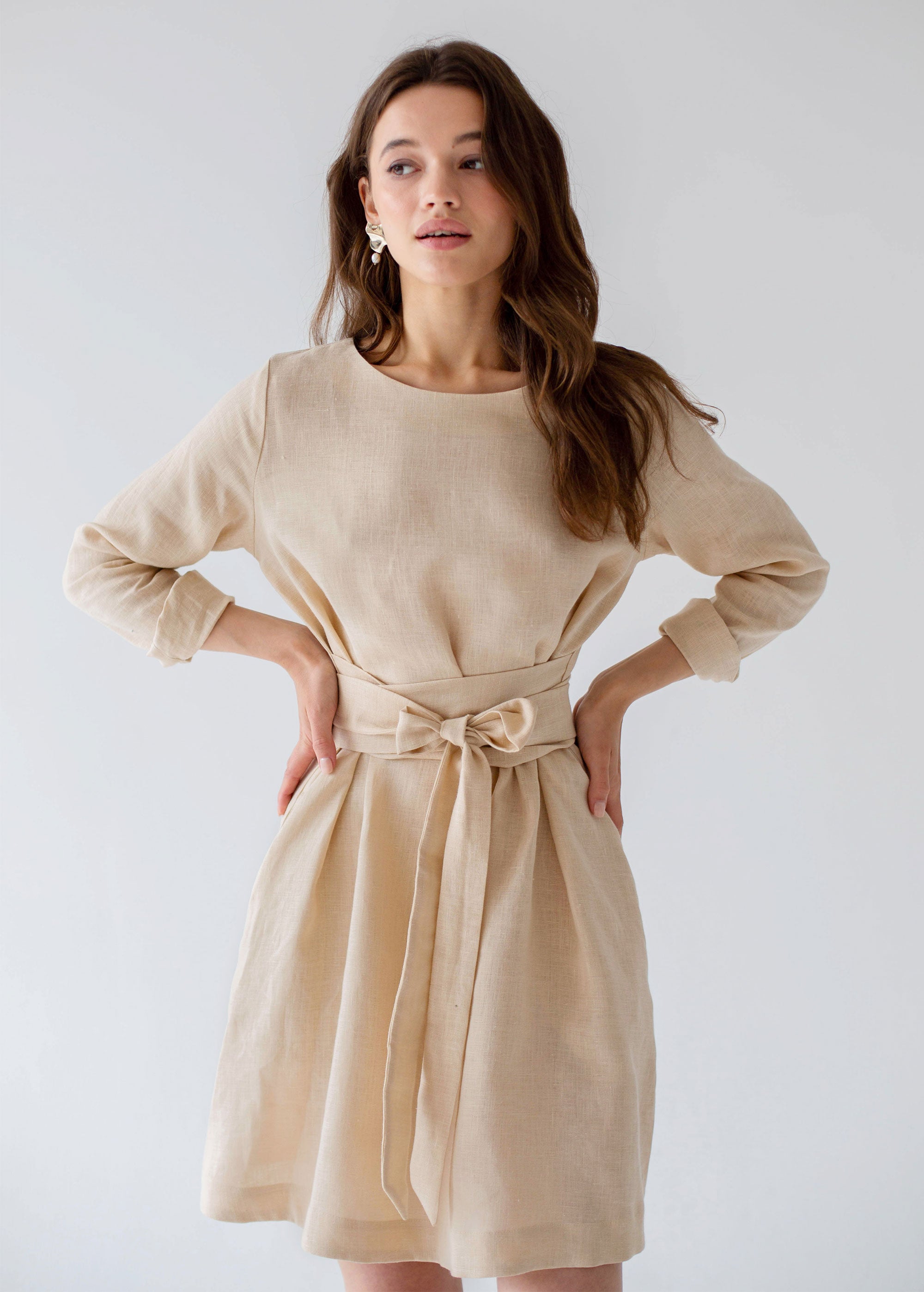 "Audrey" Beige Mini Dress