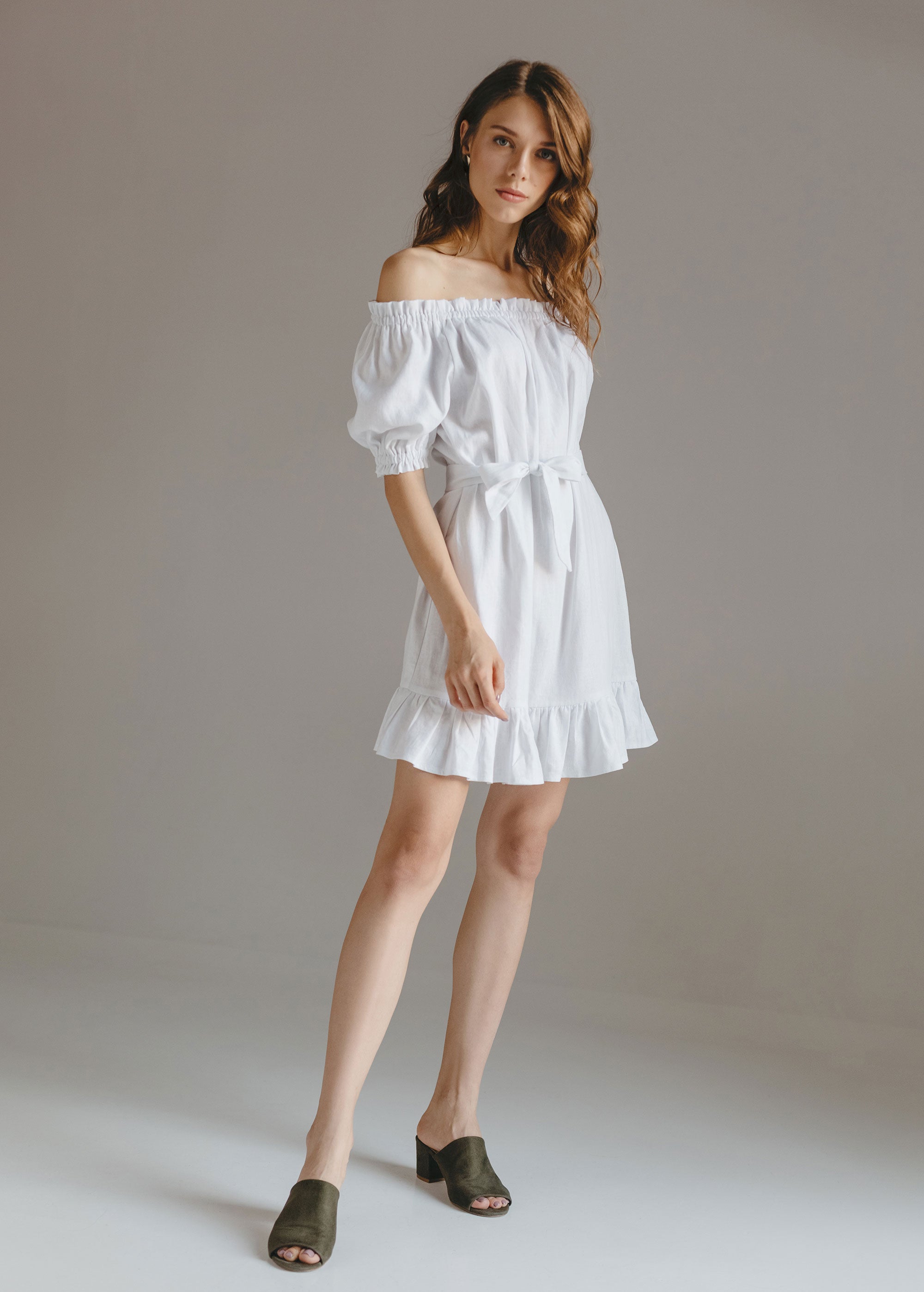 "Lia" Short White Off The Shoulder Dress