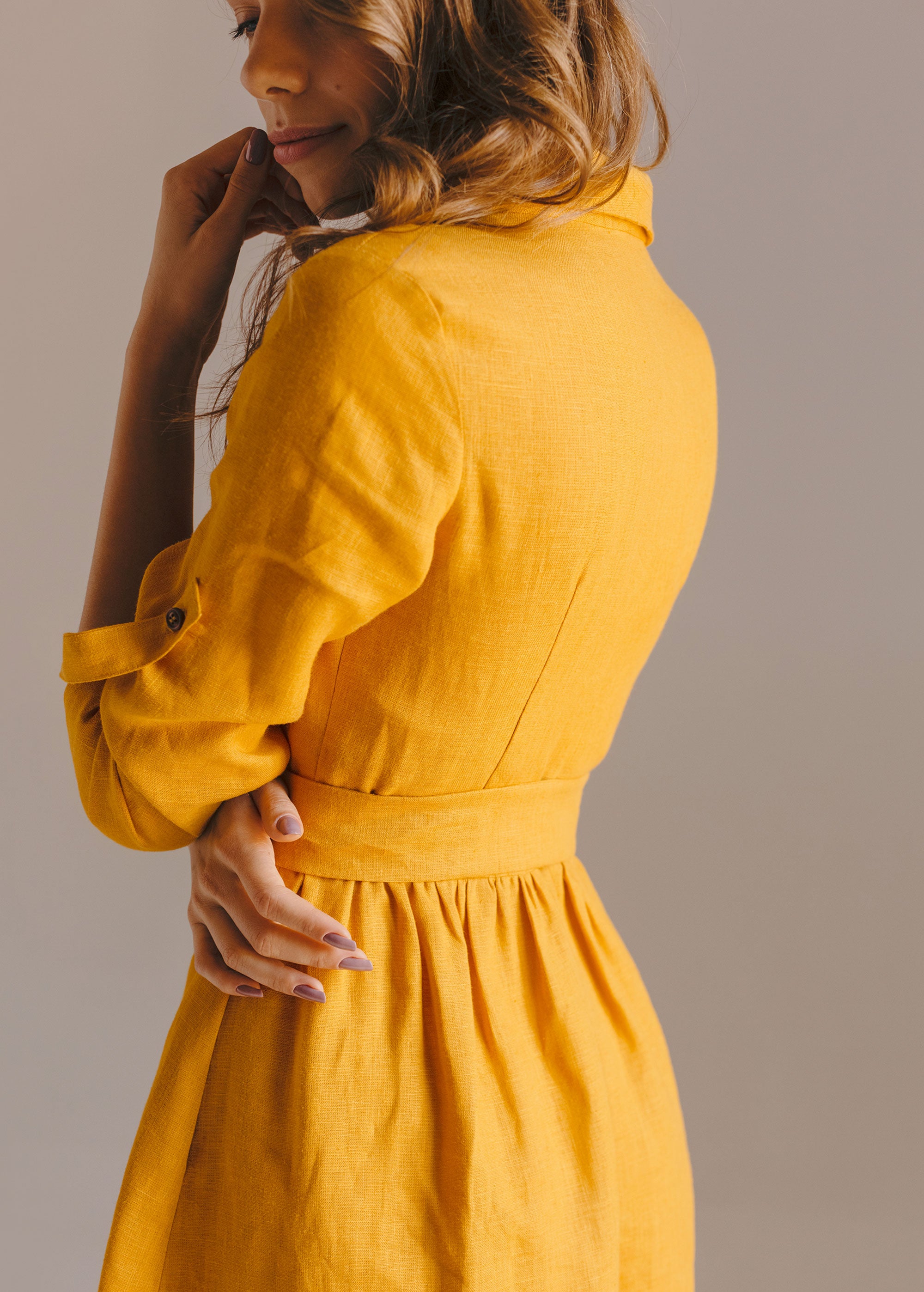 "Lily" Mustard Yellow Mini Dress with buttons