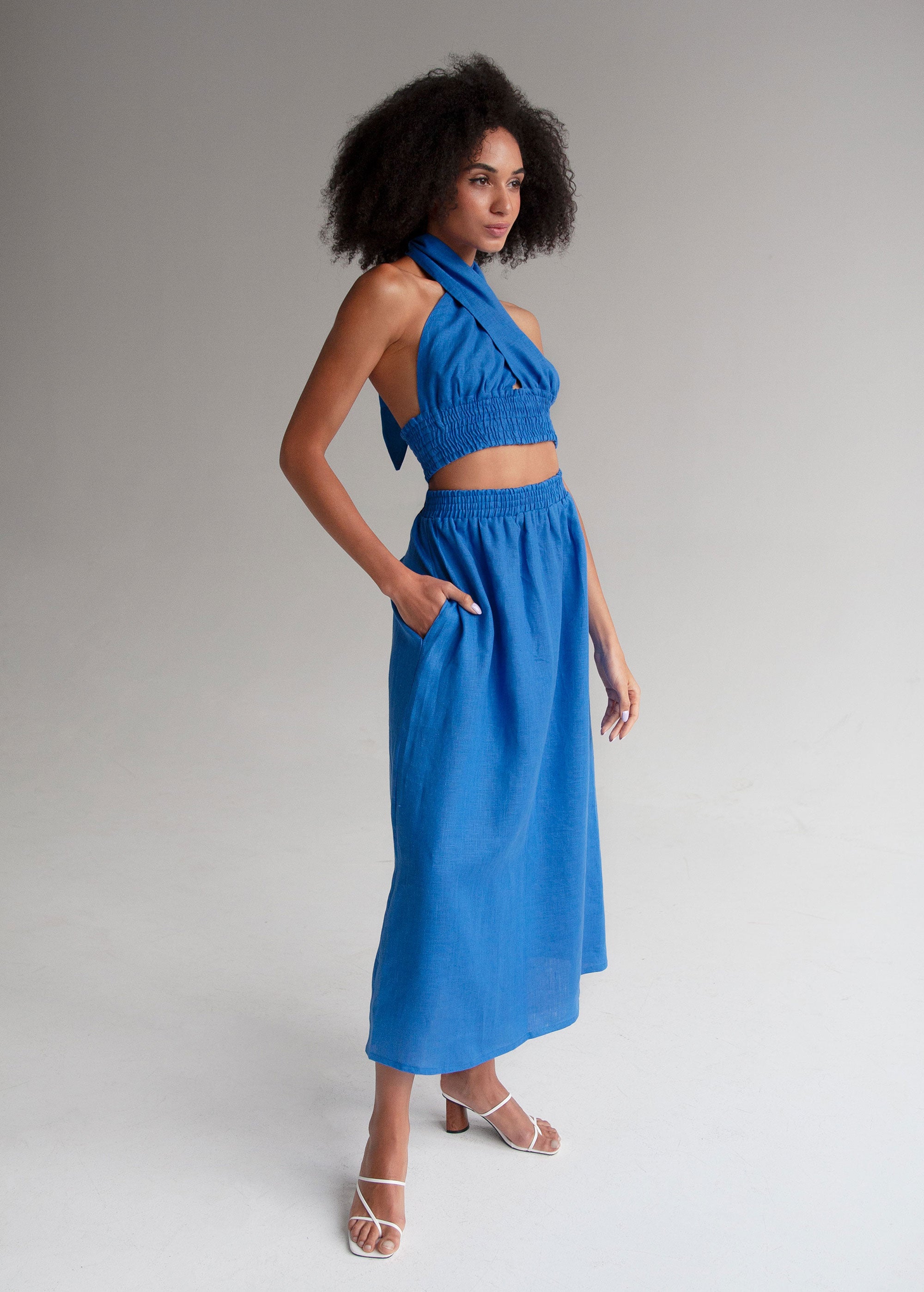 Ensemble jupe en lin bleu "Luna"