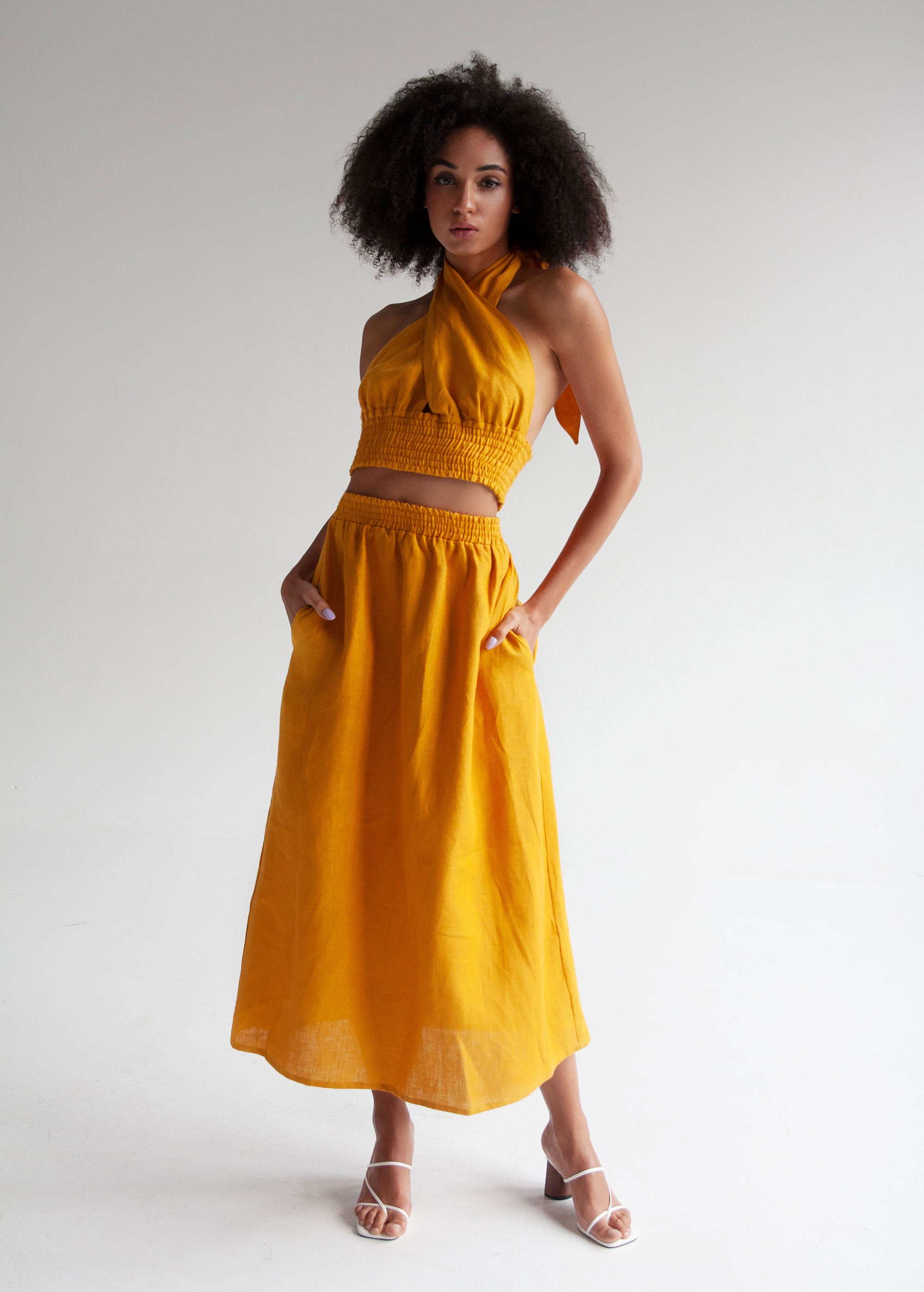 "Luna" Mustard Yellow Linen Skirt