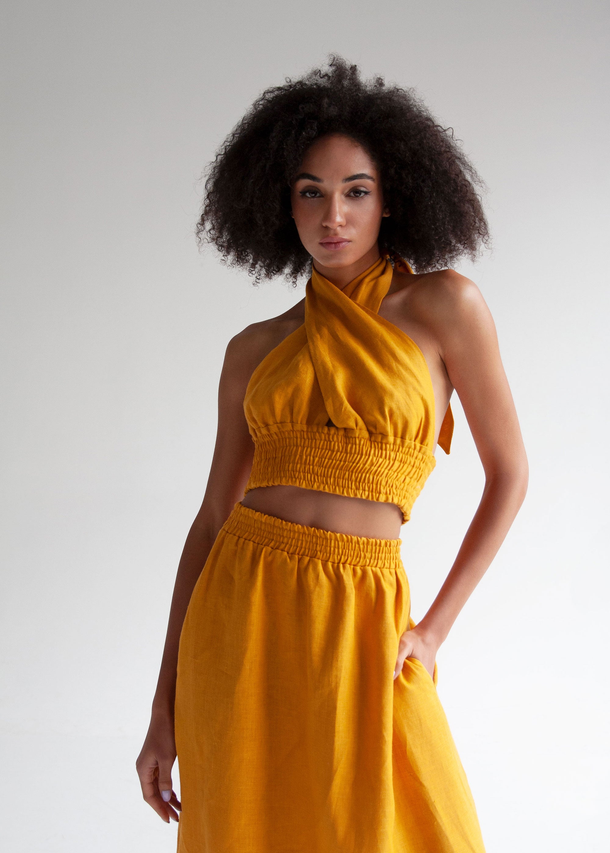 "Luna" Mustard Yellow Linen Skirt