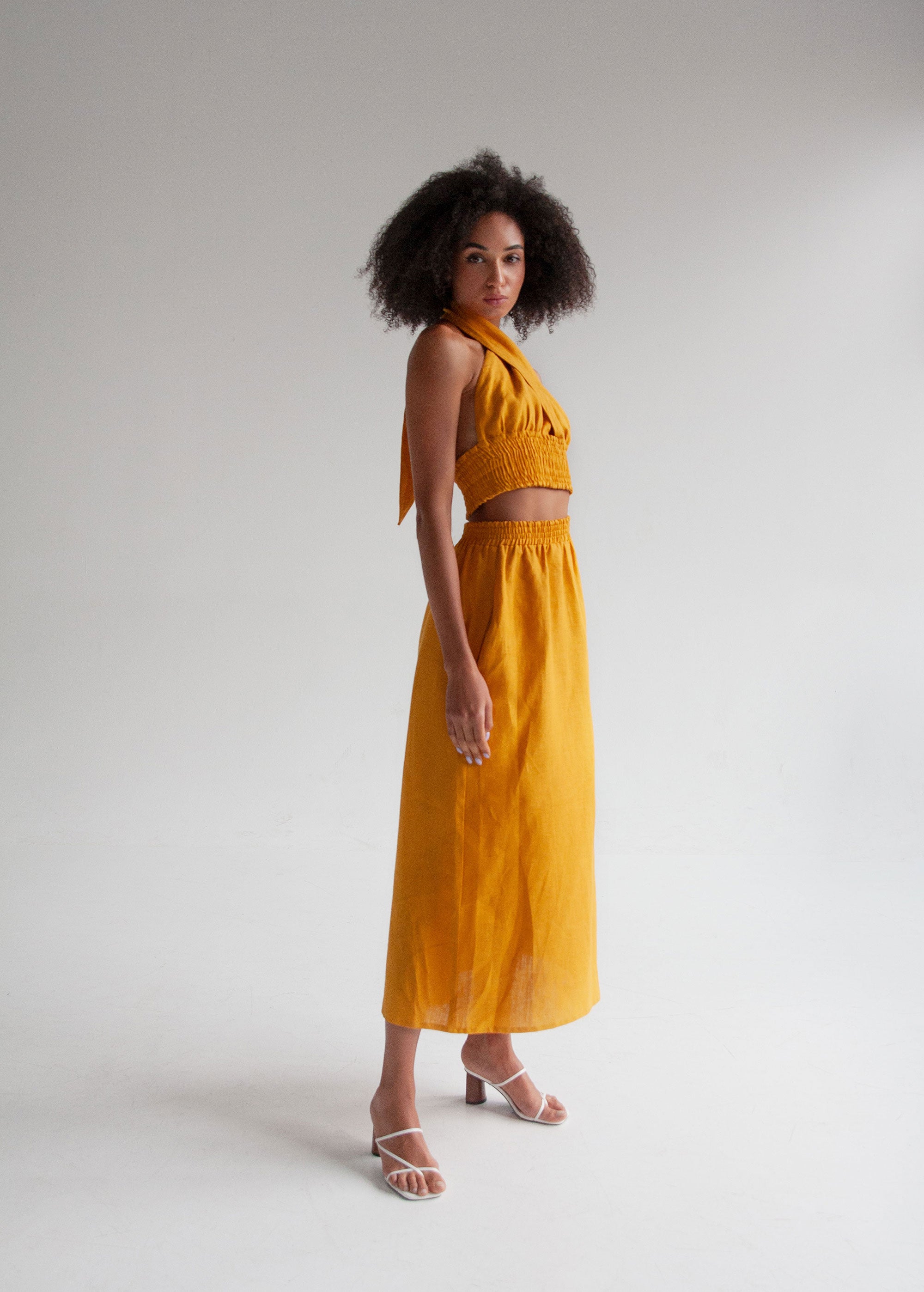 "Luna" Mustard Yellow Linen Skirt