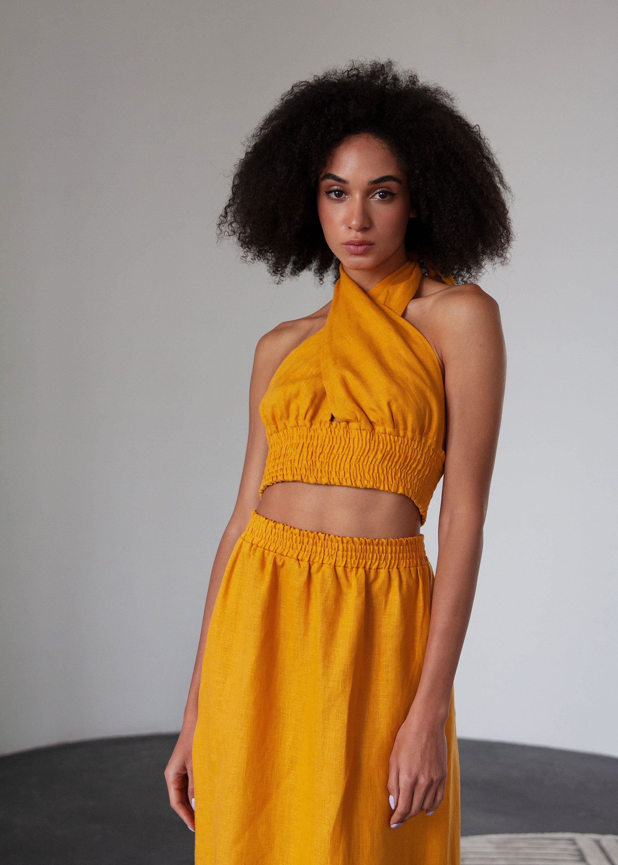 "Luna" Mustard Yellow Linen Skirt