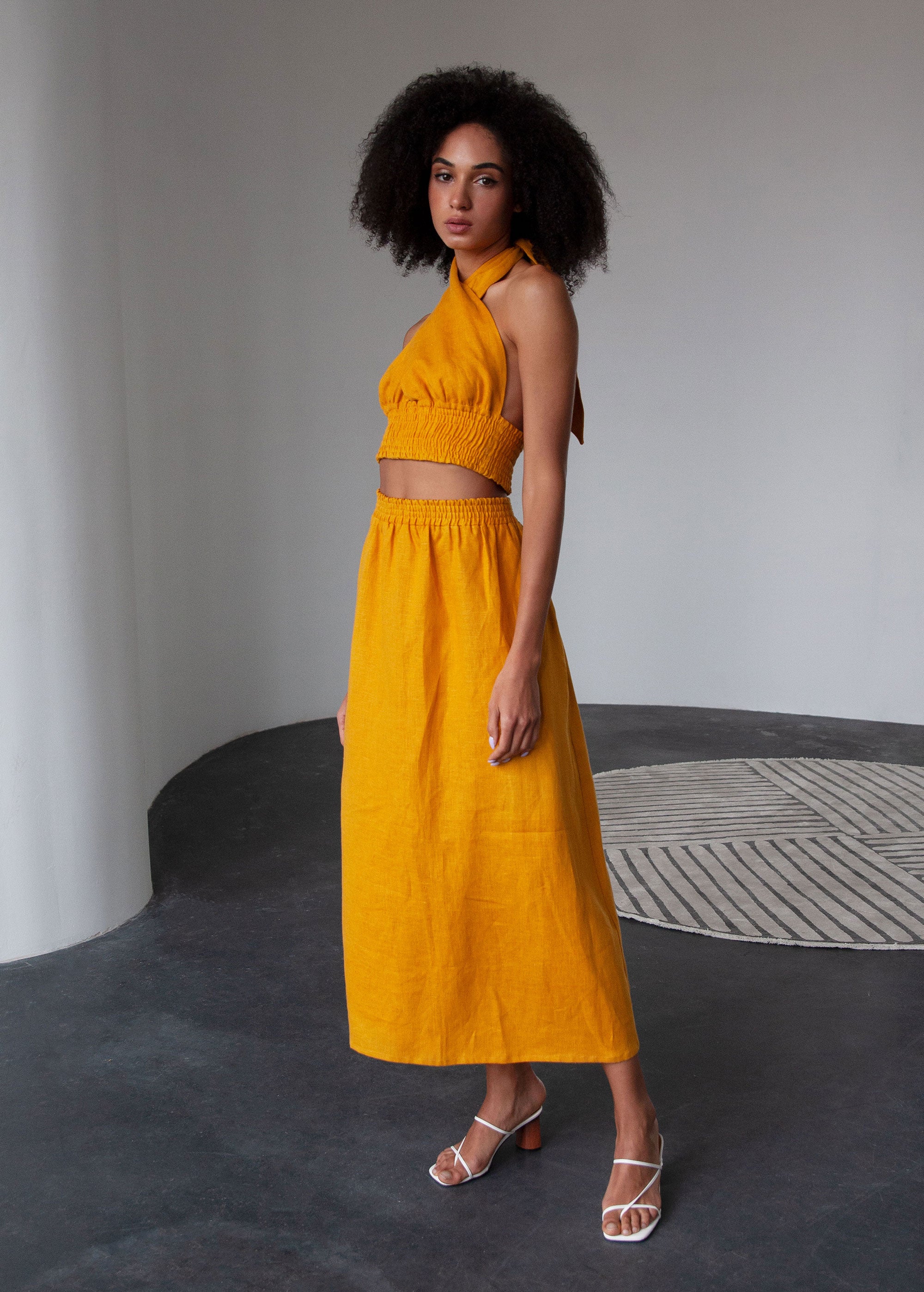 "Luna" Mustard Yellow Linen Skirt