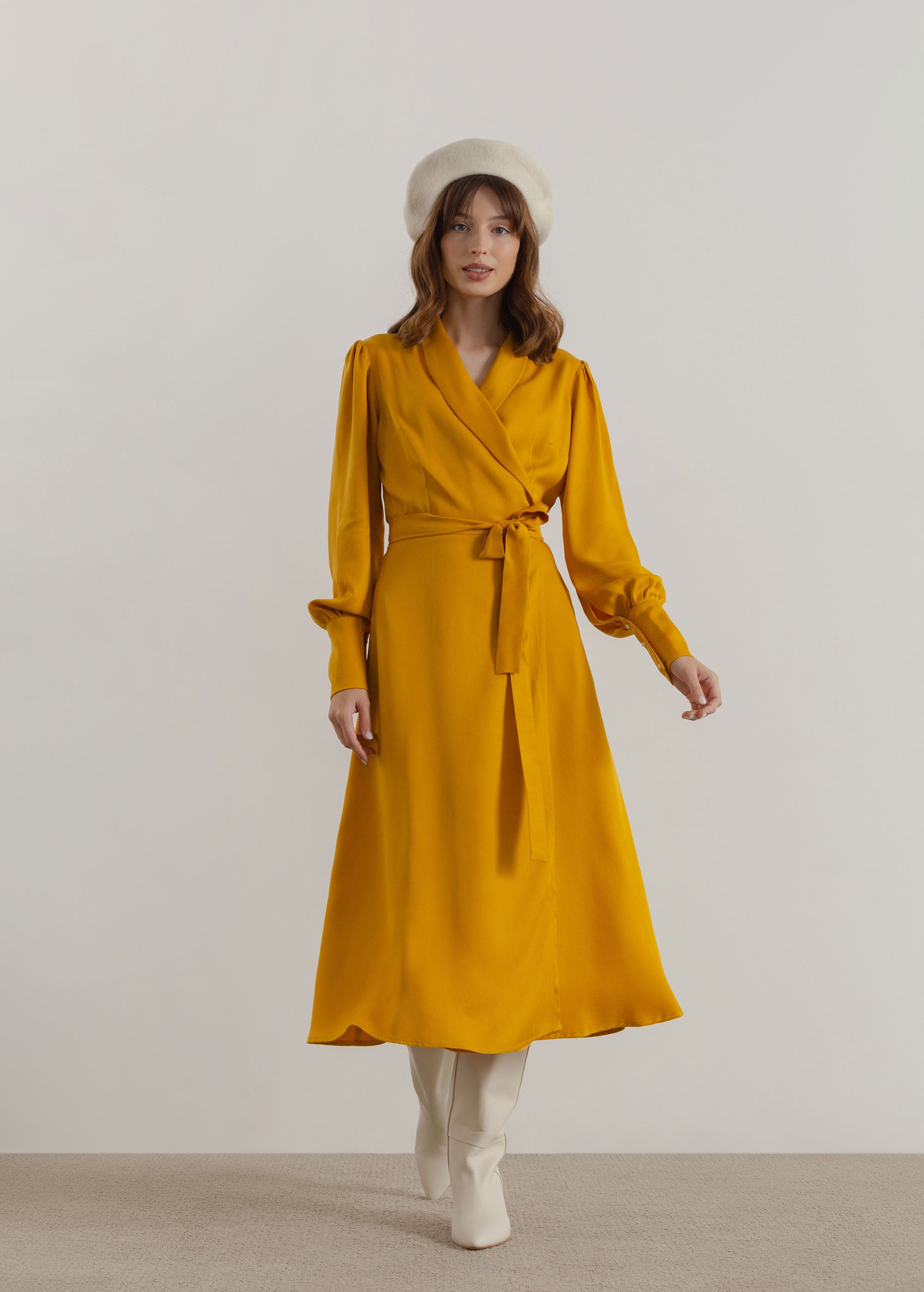 "Julie" Mustard Yellow Midi Dress