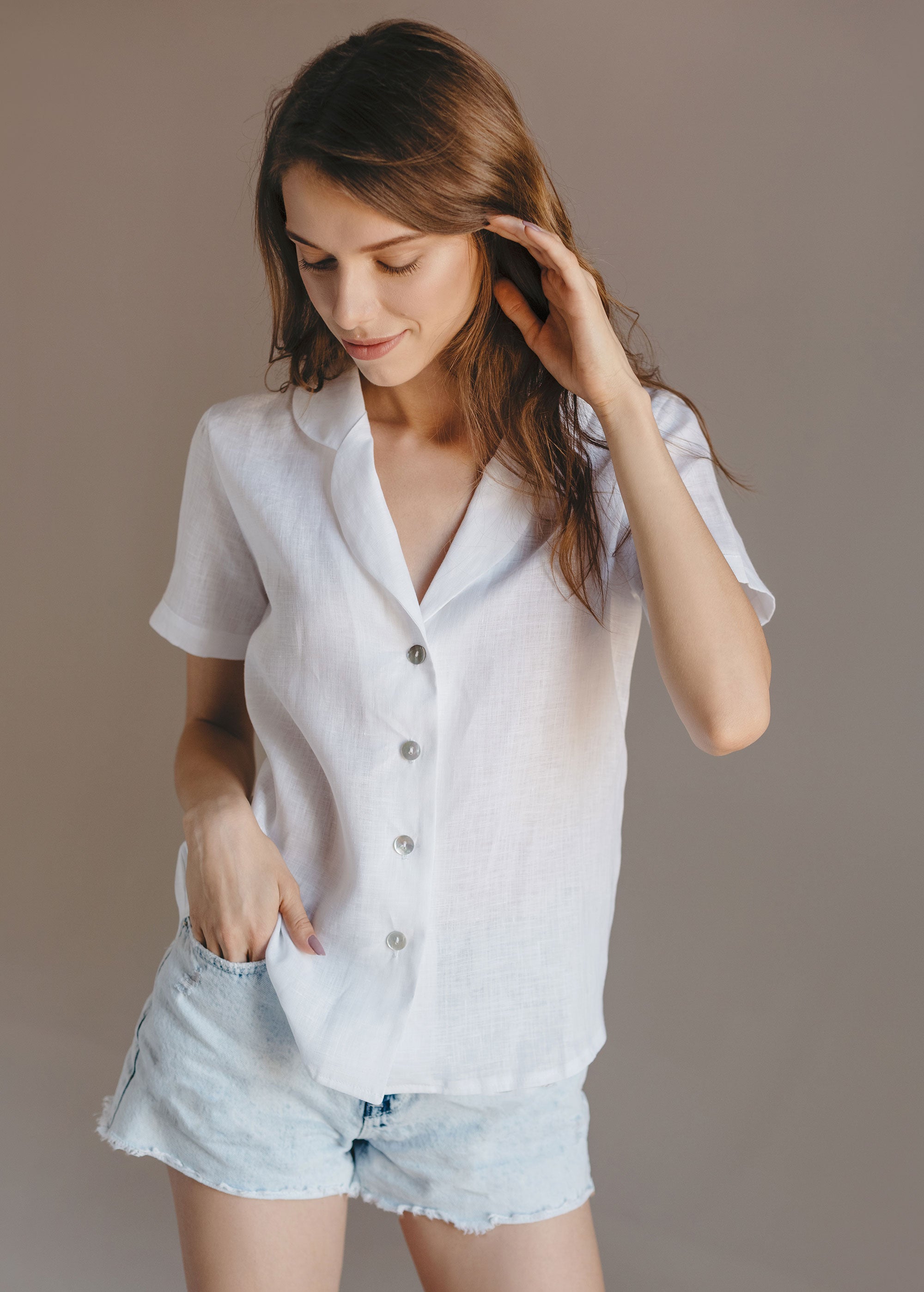 White Linen Short Sleeve Shirt