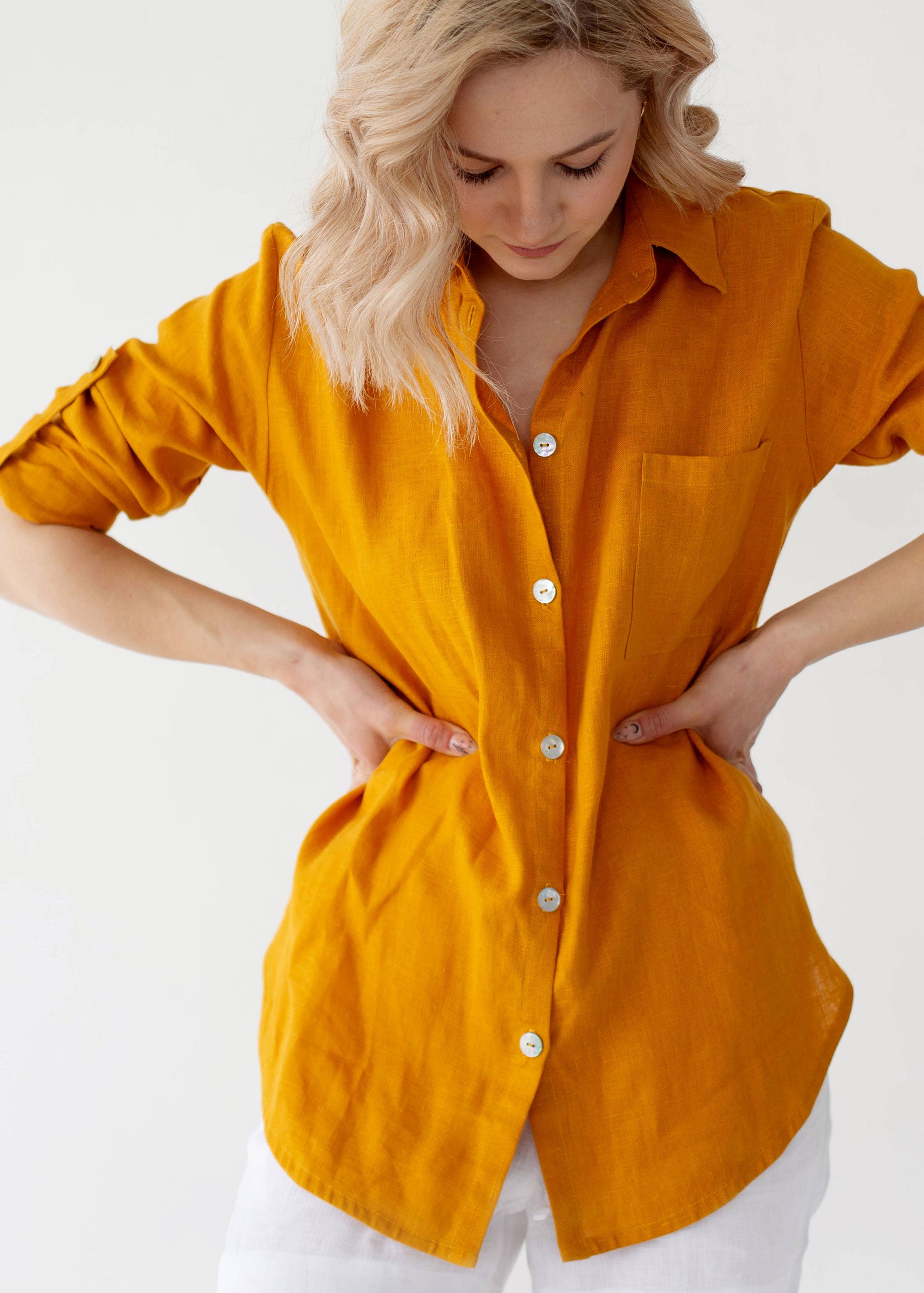 Mustard Linen Button Down Shirt