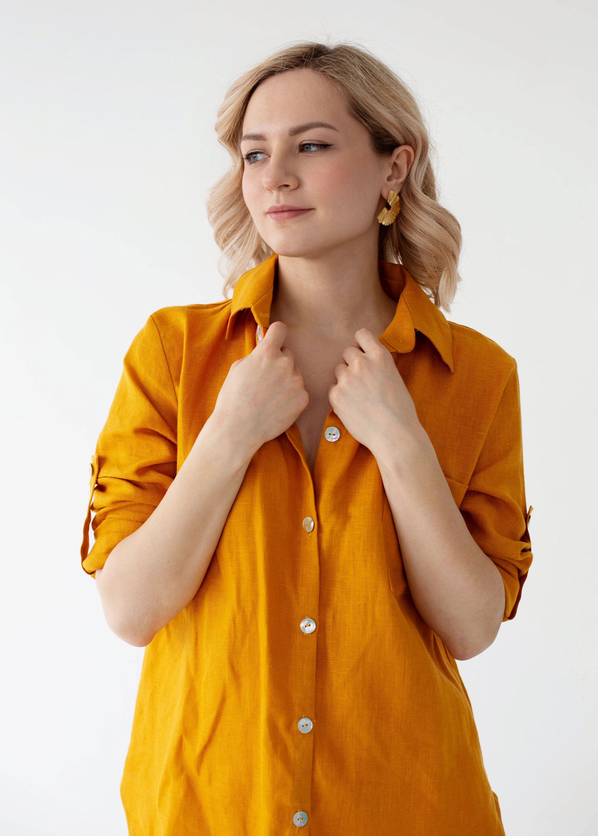 Mustard Linen Button Down Shirt