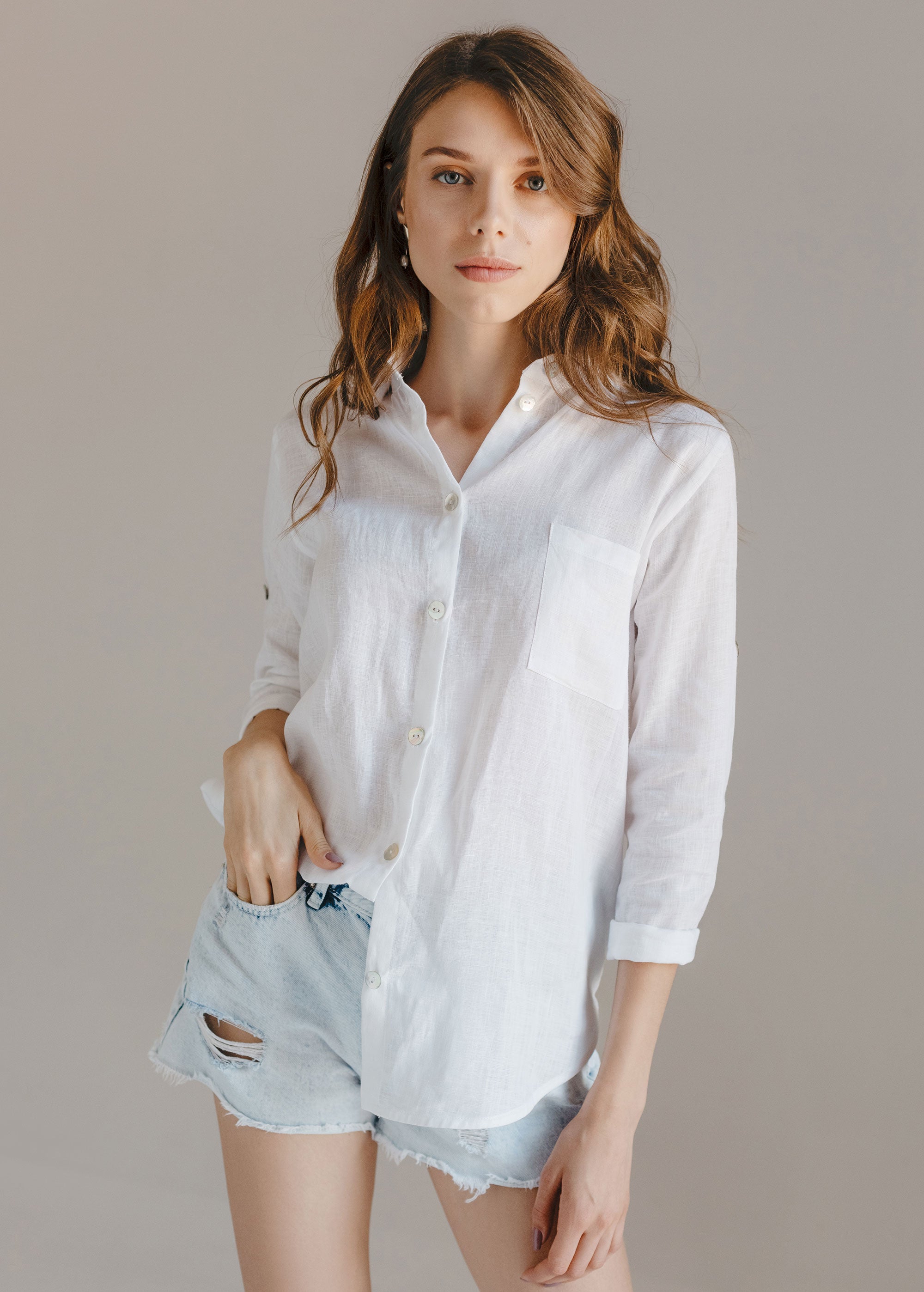 White Linen Button Down Shirt