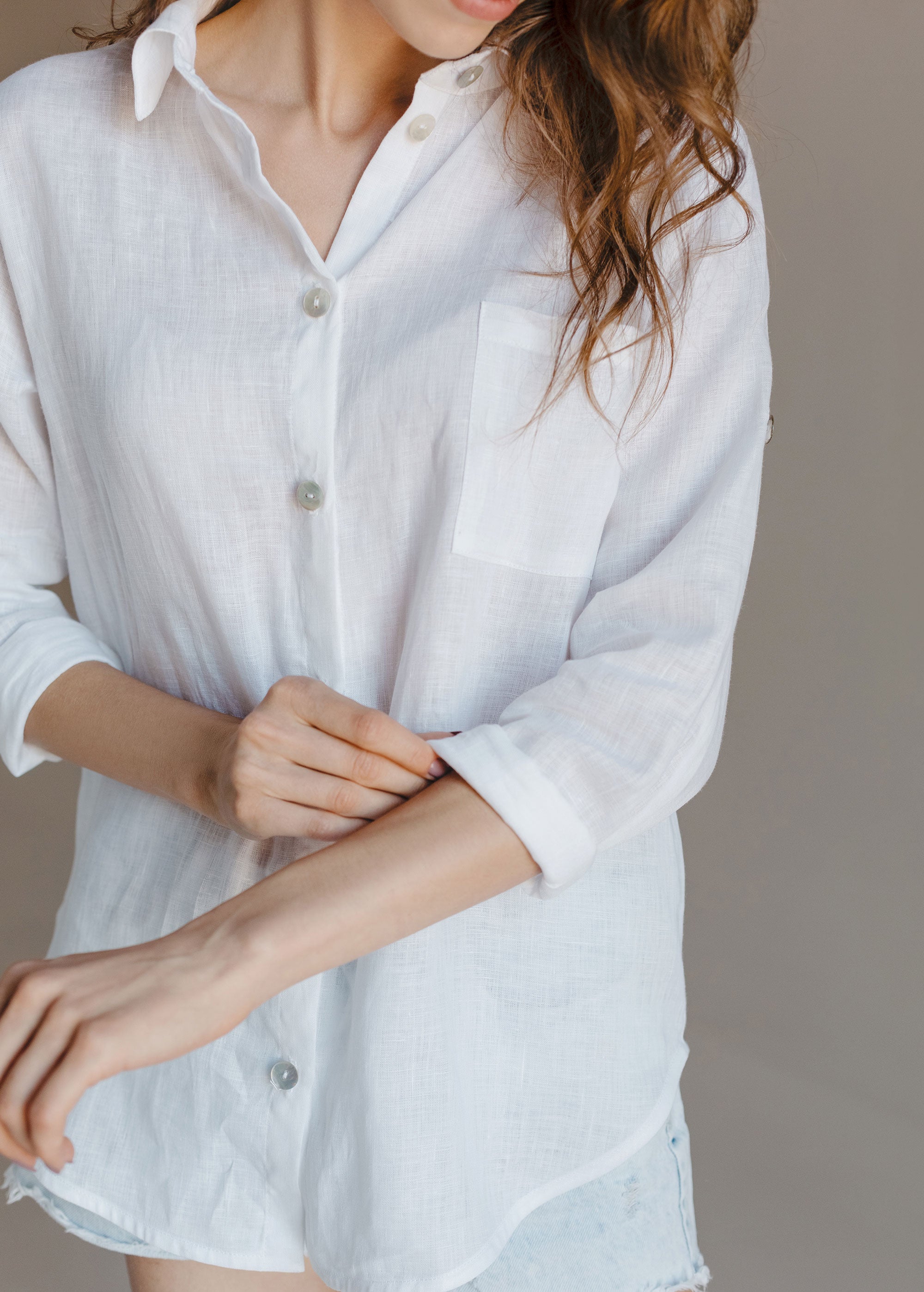 White Linen Button Down Shirt